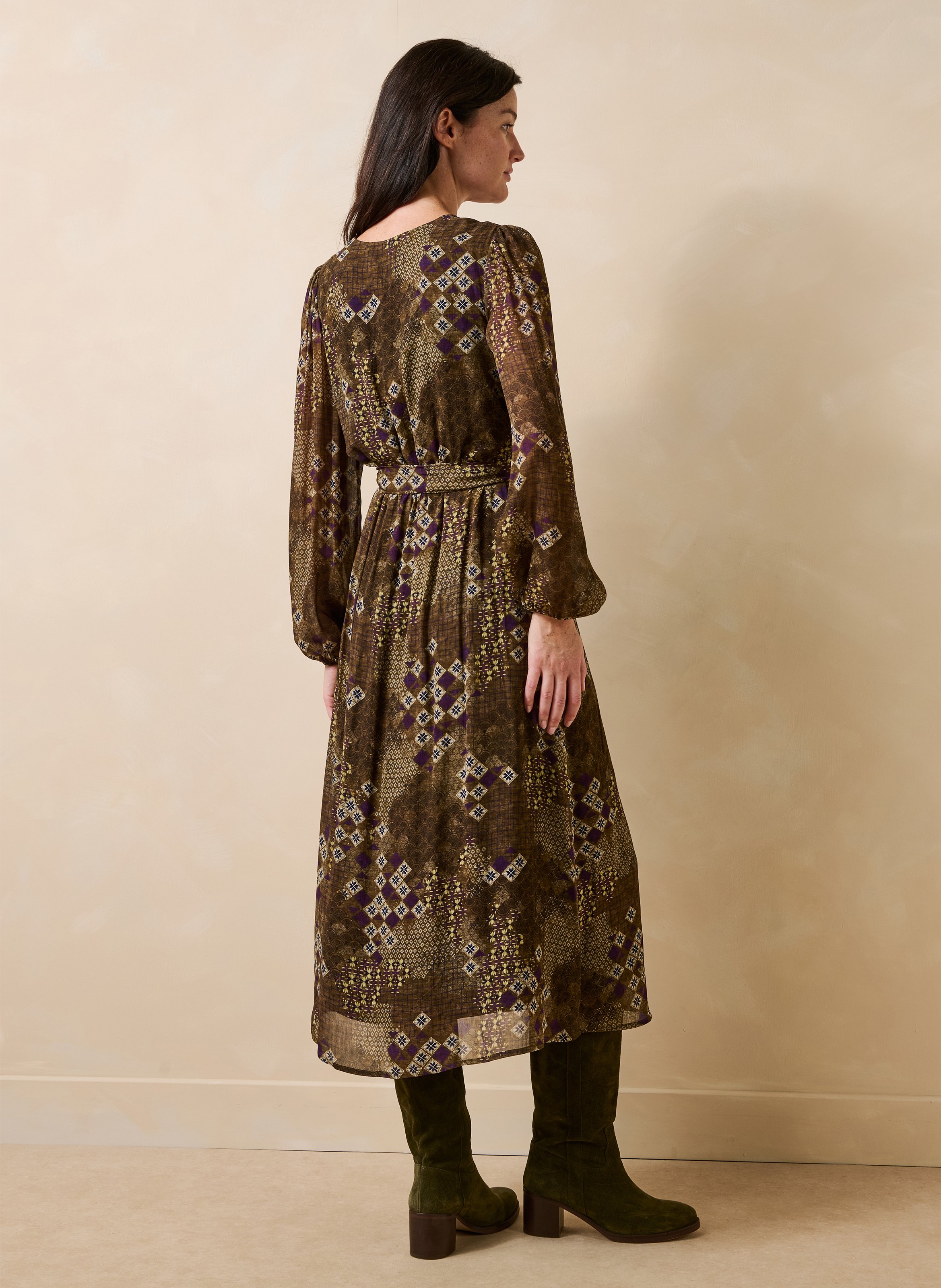 Lange jurk met ceintuur en etnische print LA FEE MARABOUTEE Veelkleurig