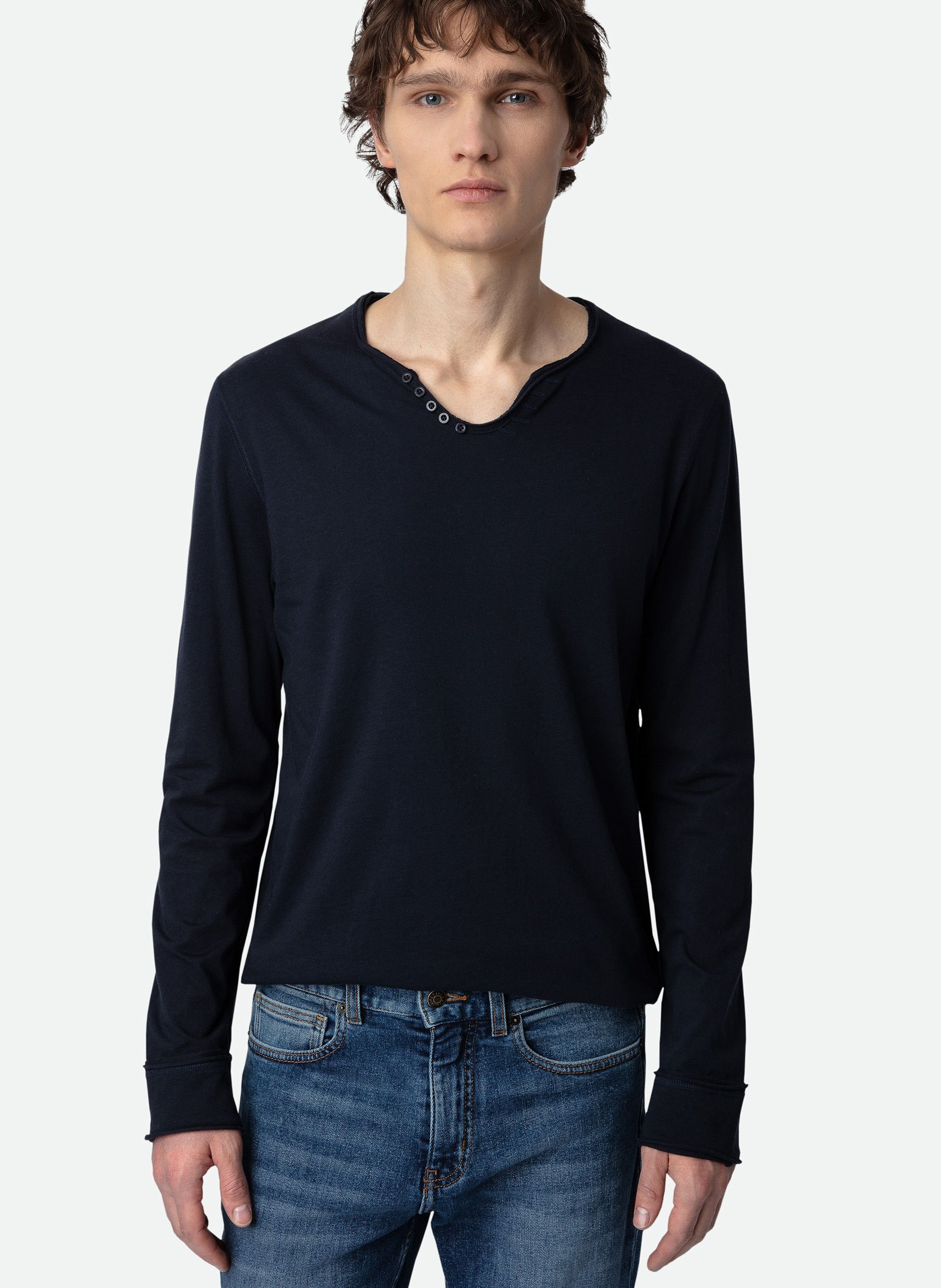 Tee-shirt col tunisien regular-fit en coton monastir ZADIG&VOLTAIRE Bleu