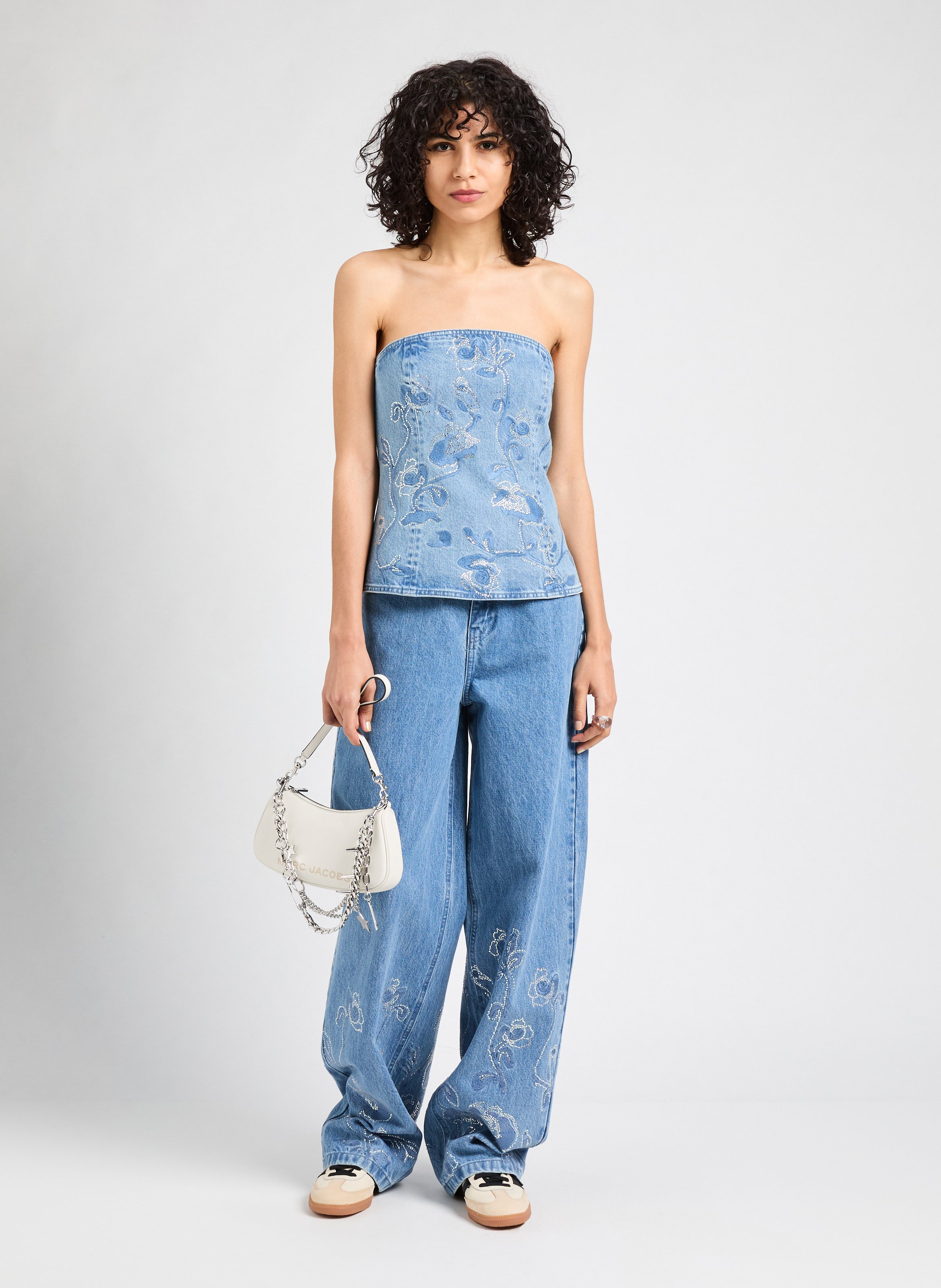 Top bustier Rhinestone en jean ROTATE Bleu