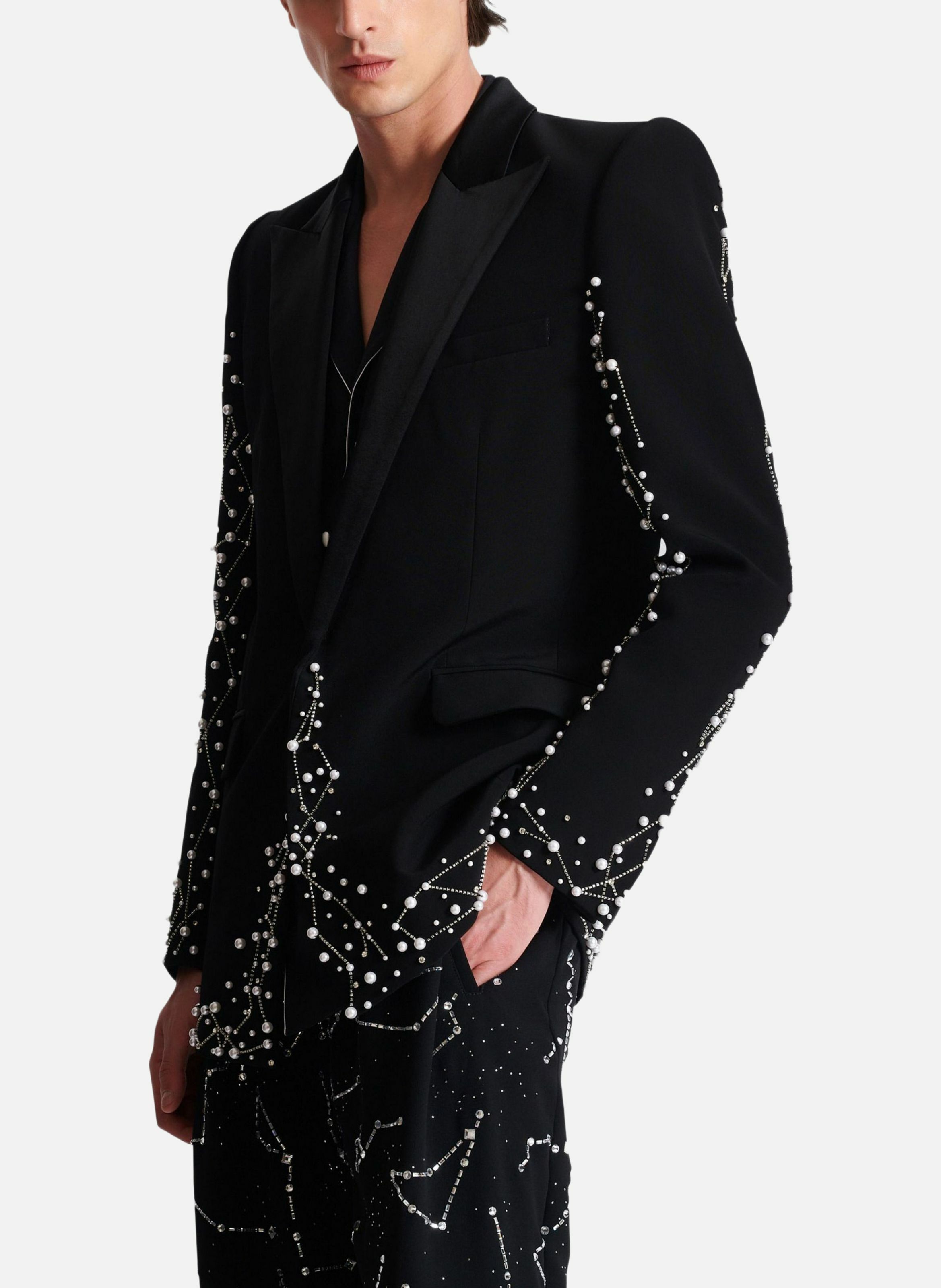 Veste 1 bouton brodée motif constellation BALMAIN Argent