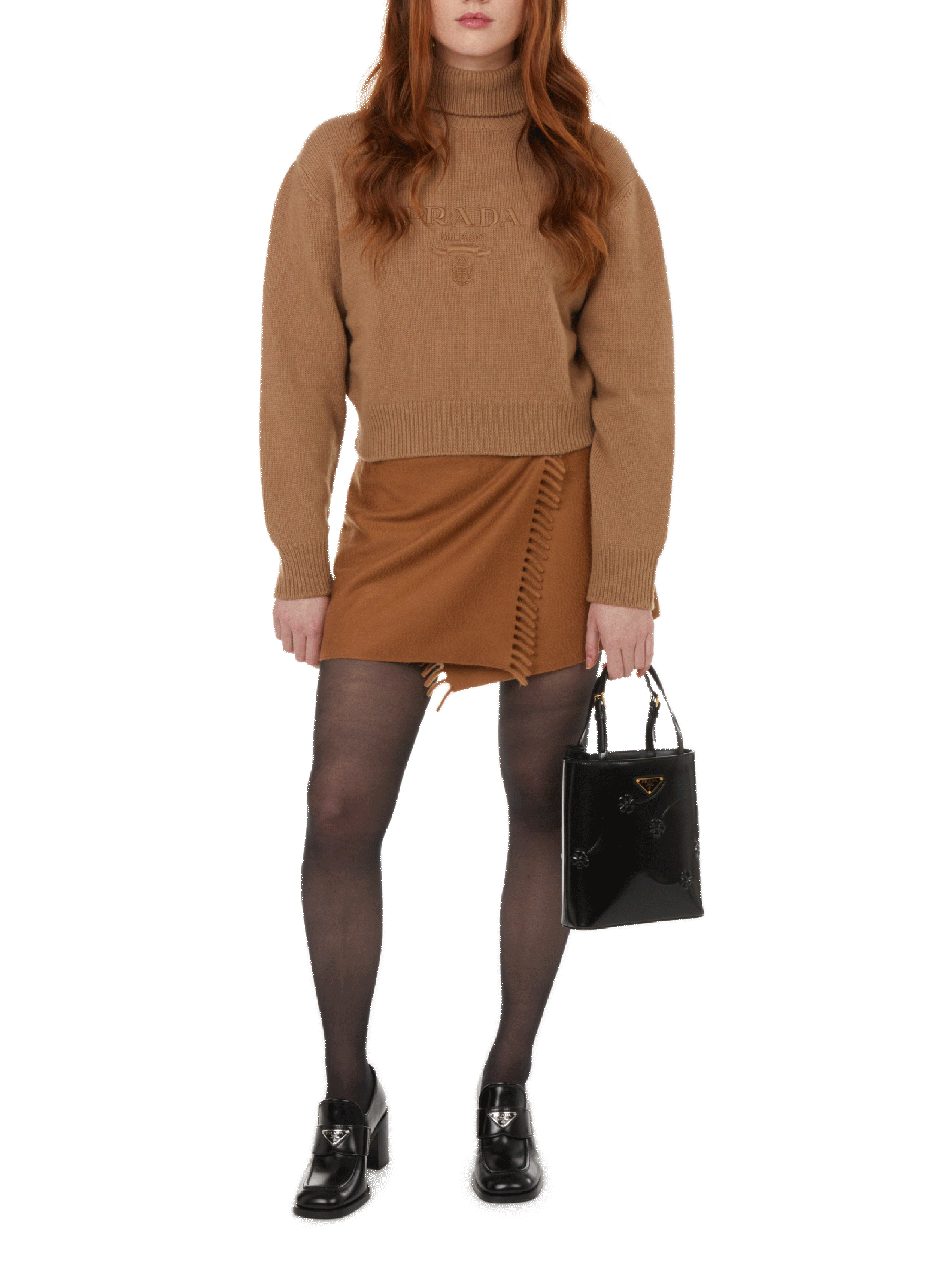 Logo turtleneck jumper PRADA Beige