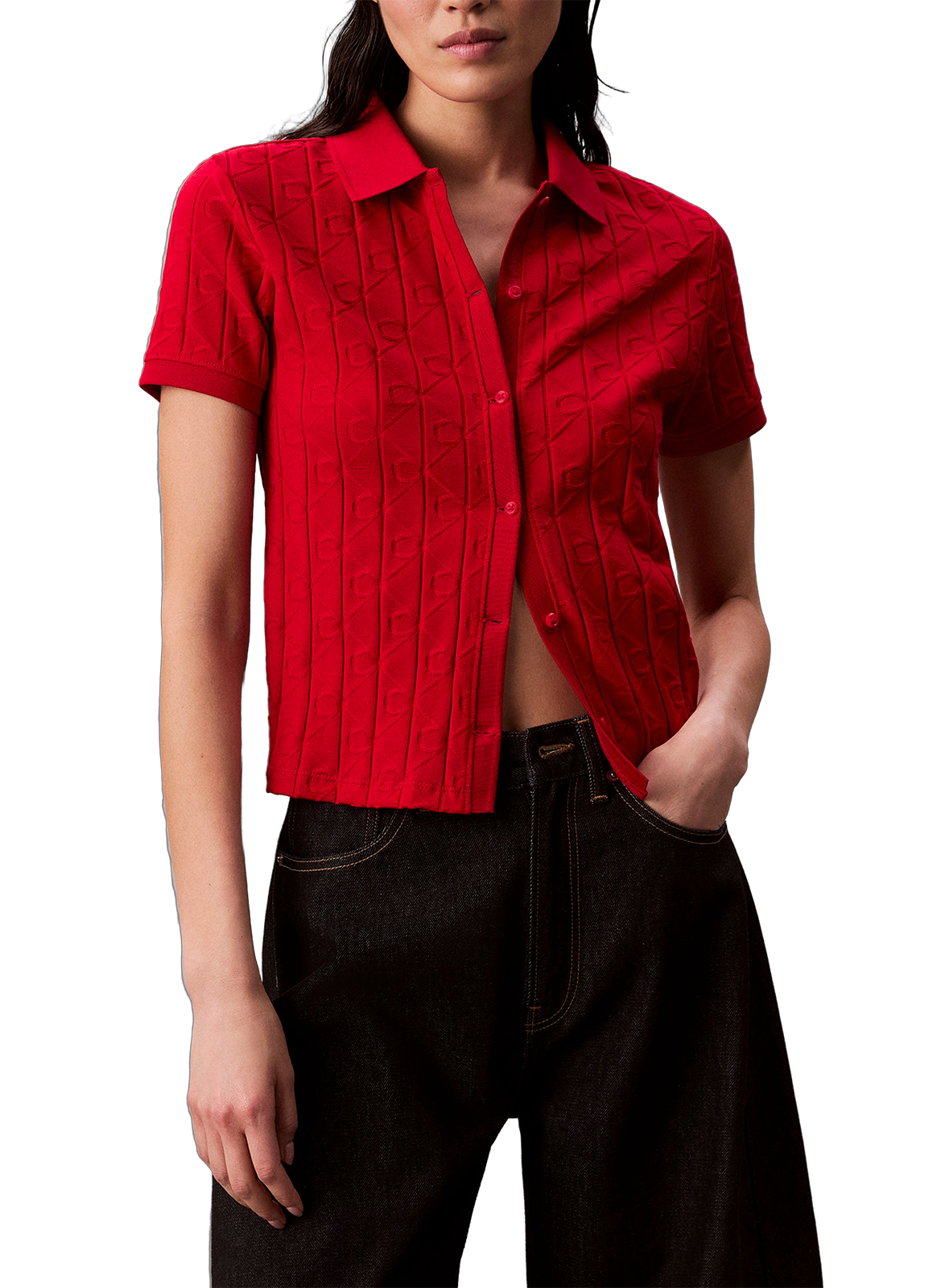 CALVIN KLEIN Chemise en jacquard avec logo monogramme Rouge