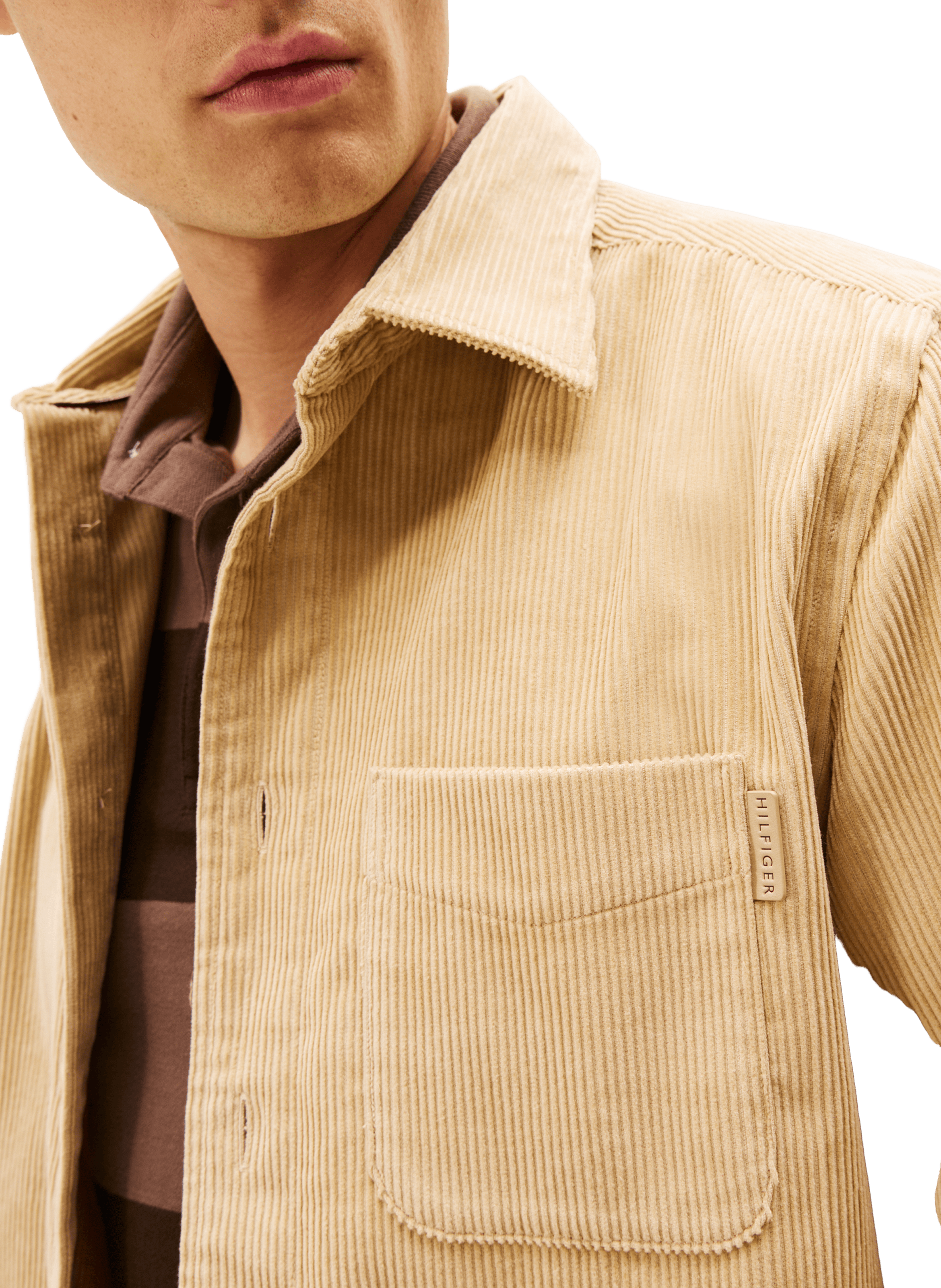 Chemise col classique manches contrastantes en coton TOMMY HILFIGER Beige