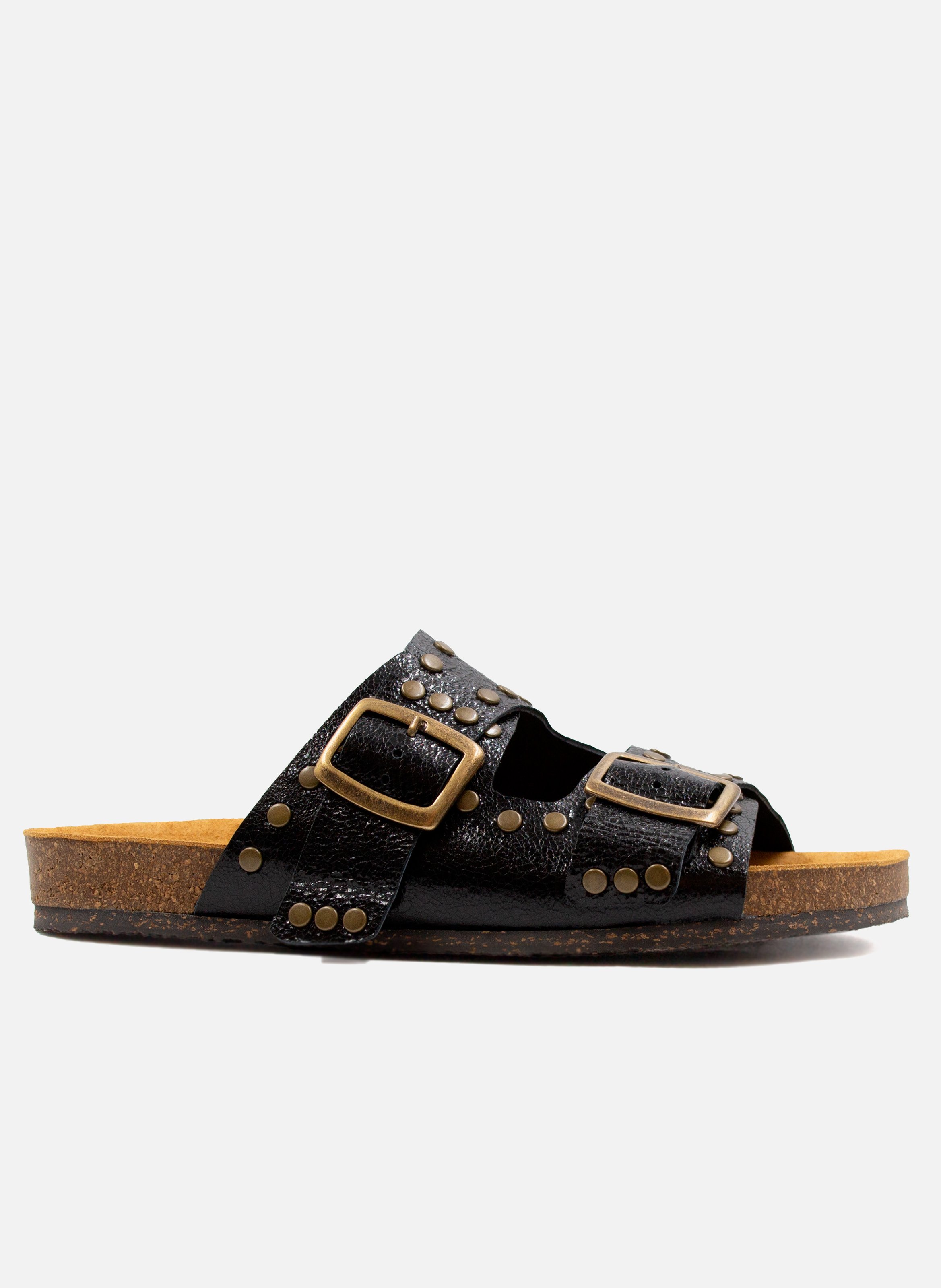 Mules liège clous cuir métallisé JULES & JENN Noir