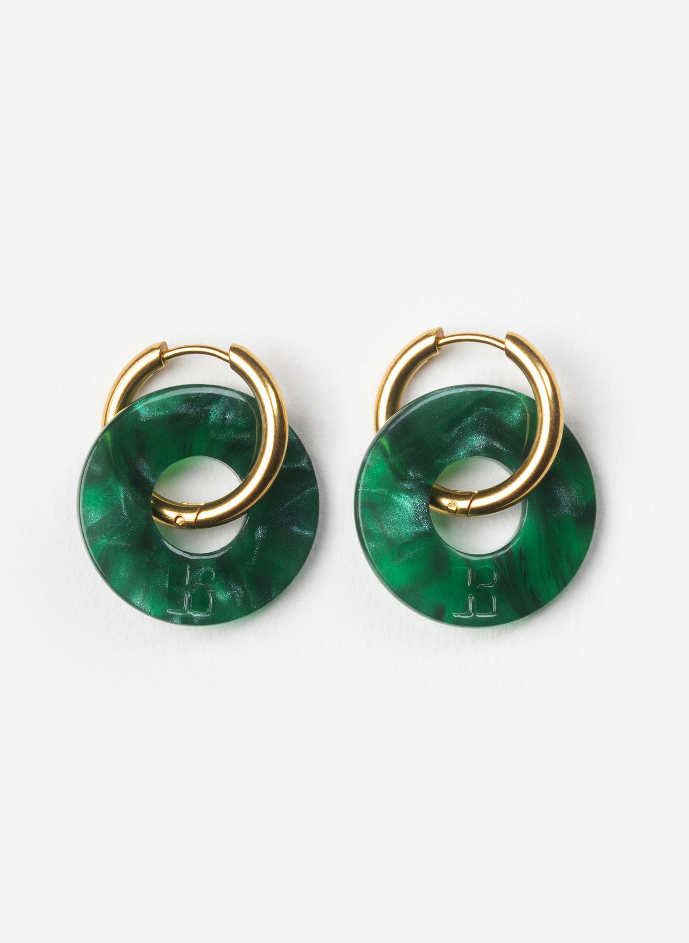 Boucles d'oreilles donuts avec anneaux en acier inoxydable doré KURAGE GINZA Vert