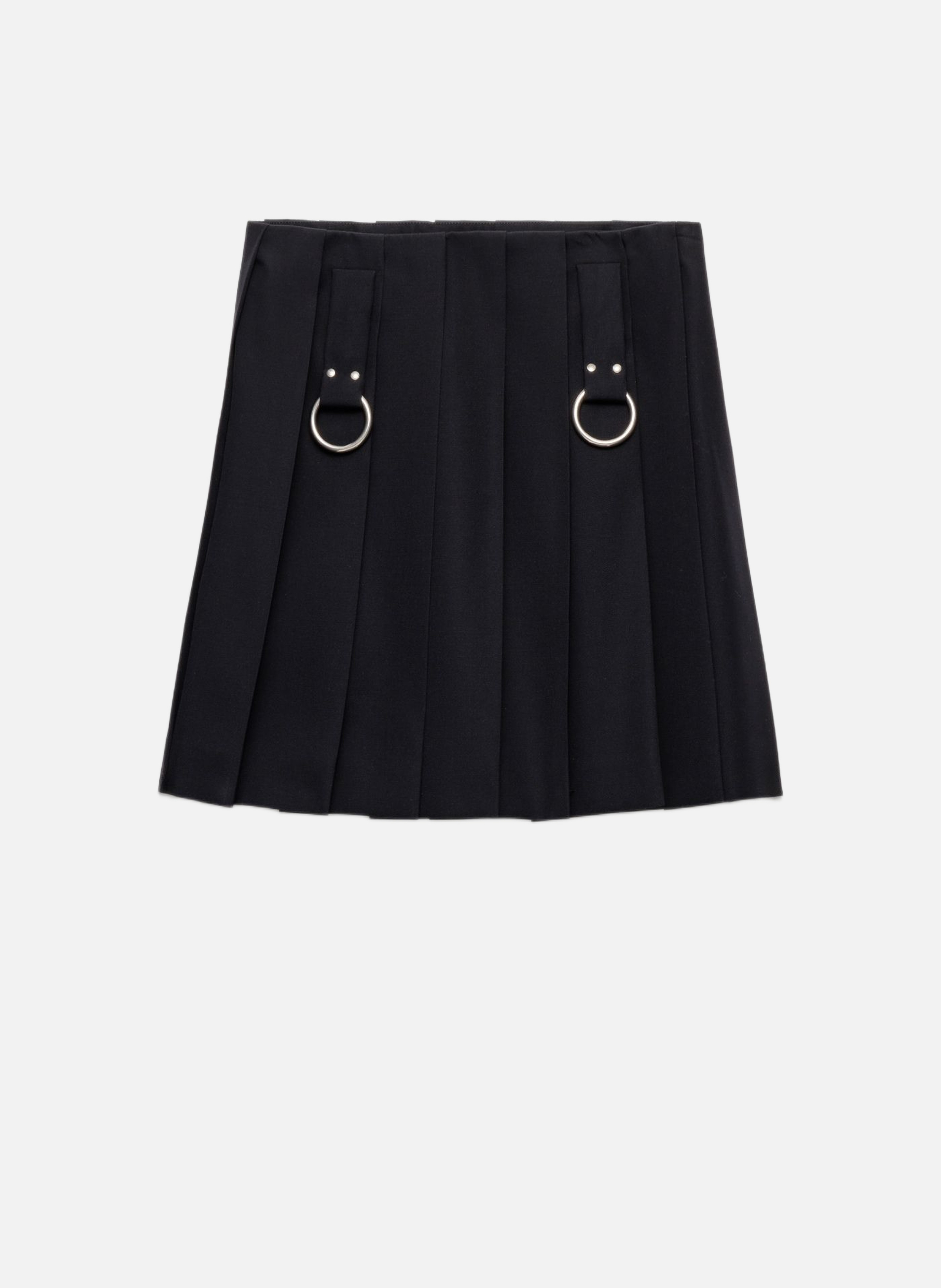 Jupe courte plissée en gabardine avec anneaux en m PRADA Bleu