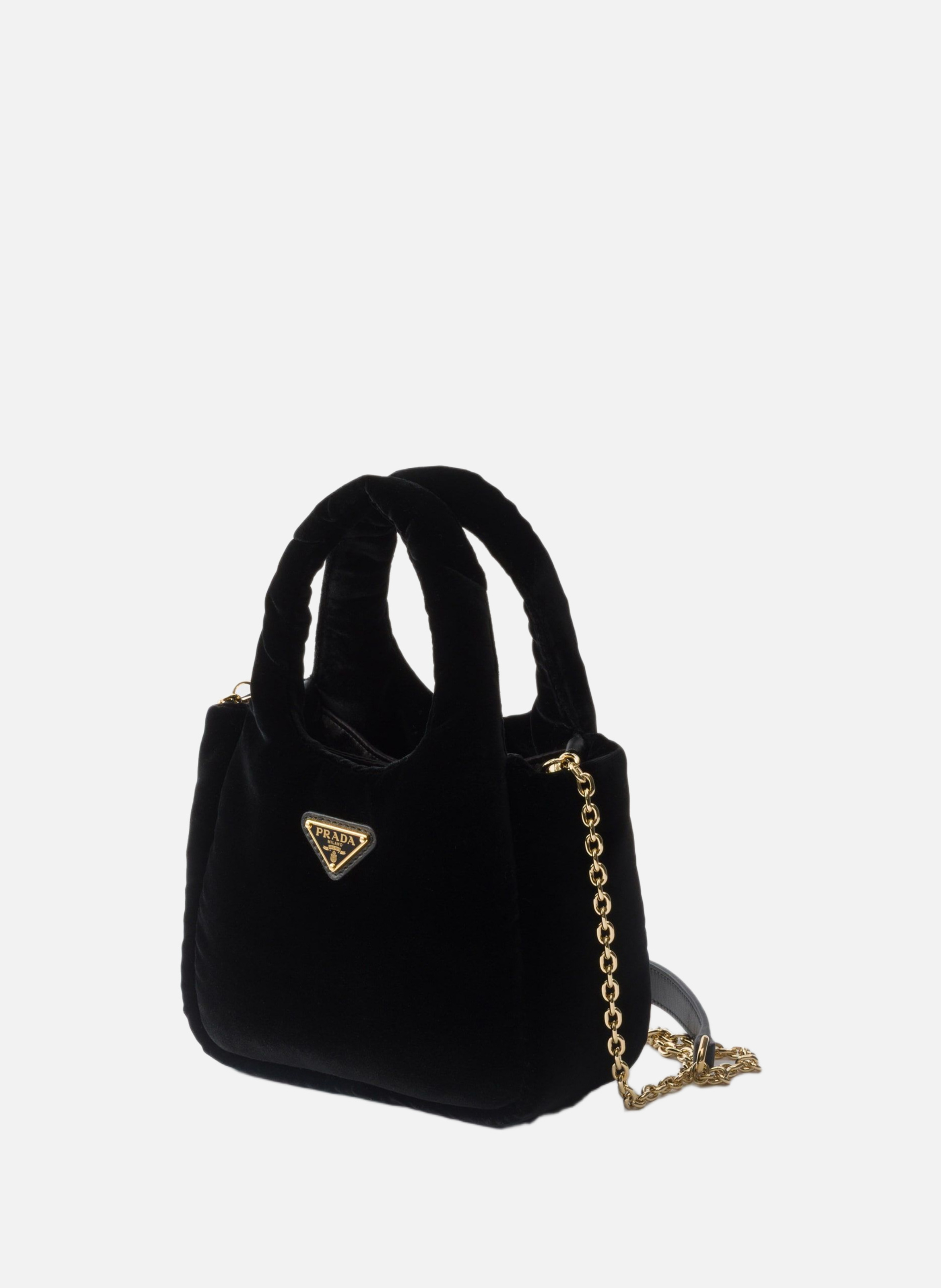 Mini sac à main en velours matelassé PRADA Noir