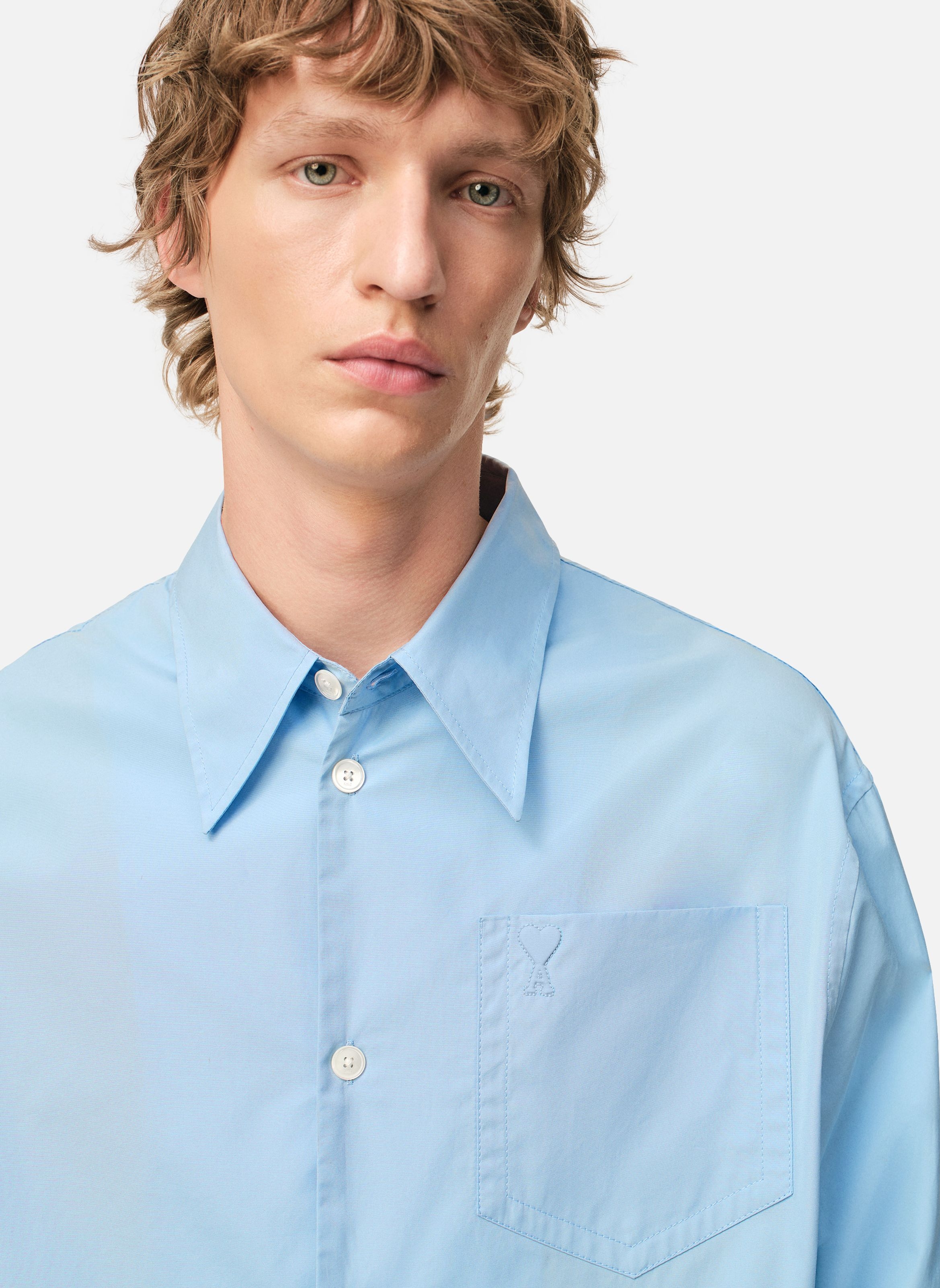 Chemise large col en pointe ami de coeur unisexe en coton AMI PARIS Bleu