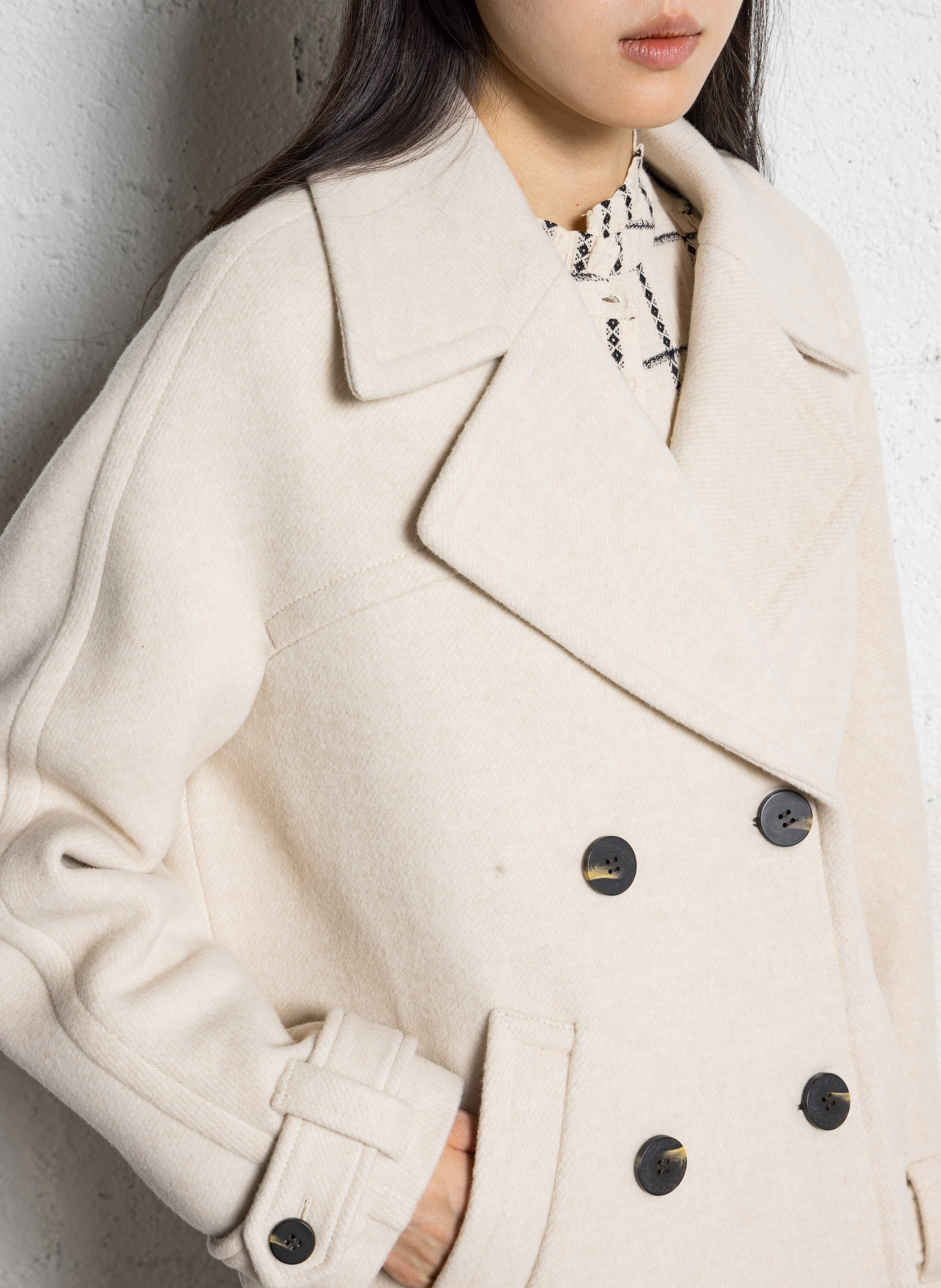 Manteau col tailleur en laine mélangée dean MAISON 123 Blanc