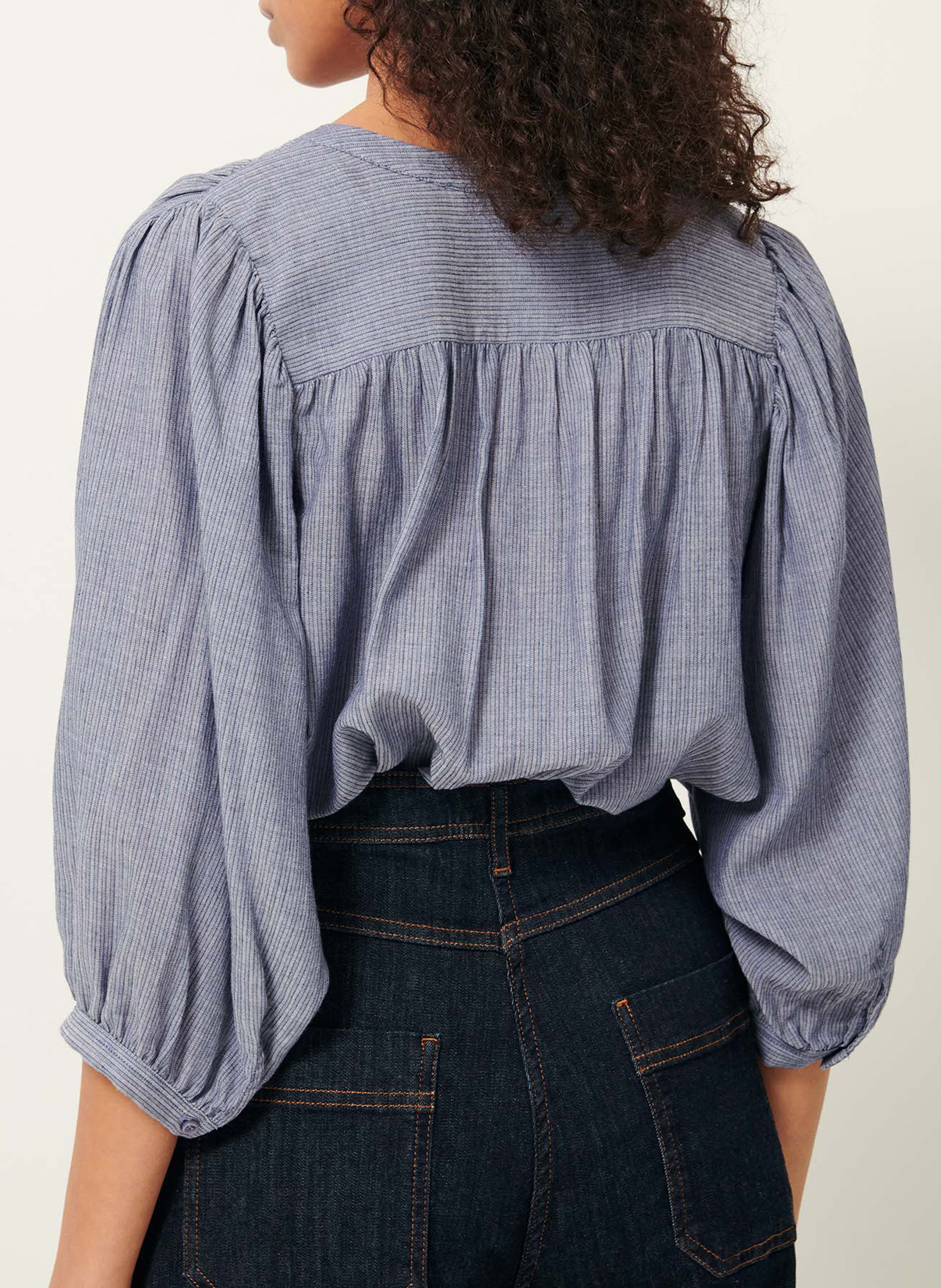 Chemise ample col mao en coton bio a view SESSUN Bleu