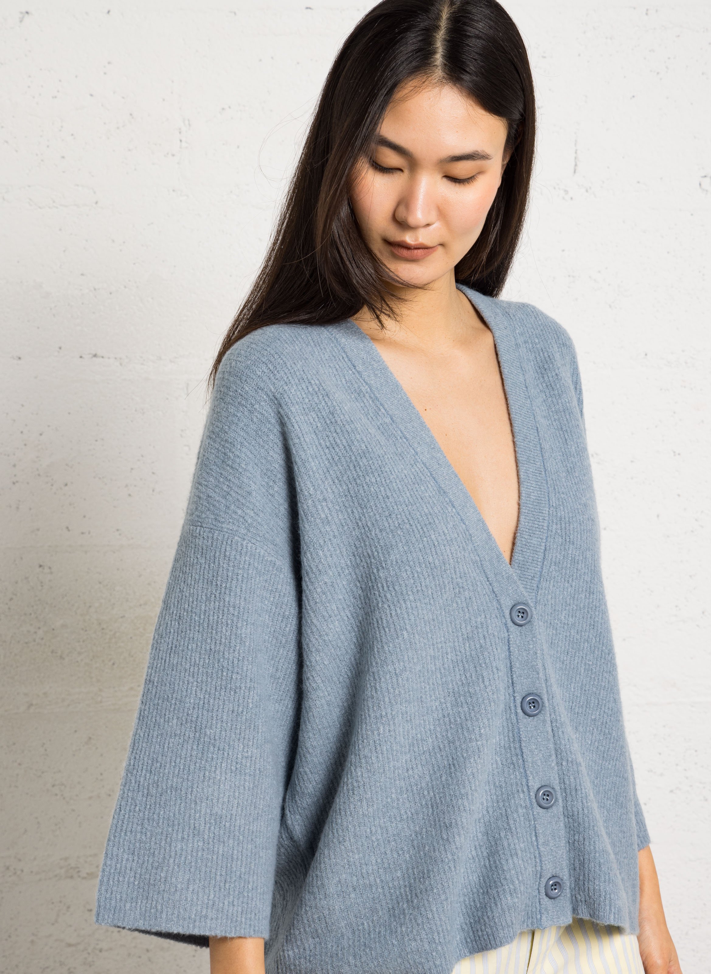 Gilet oversize col rond en maille damsville AMERICAN VINTAGE Bleu