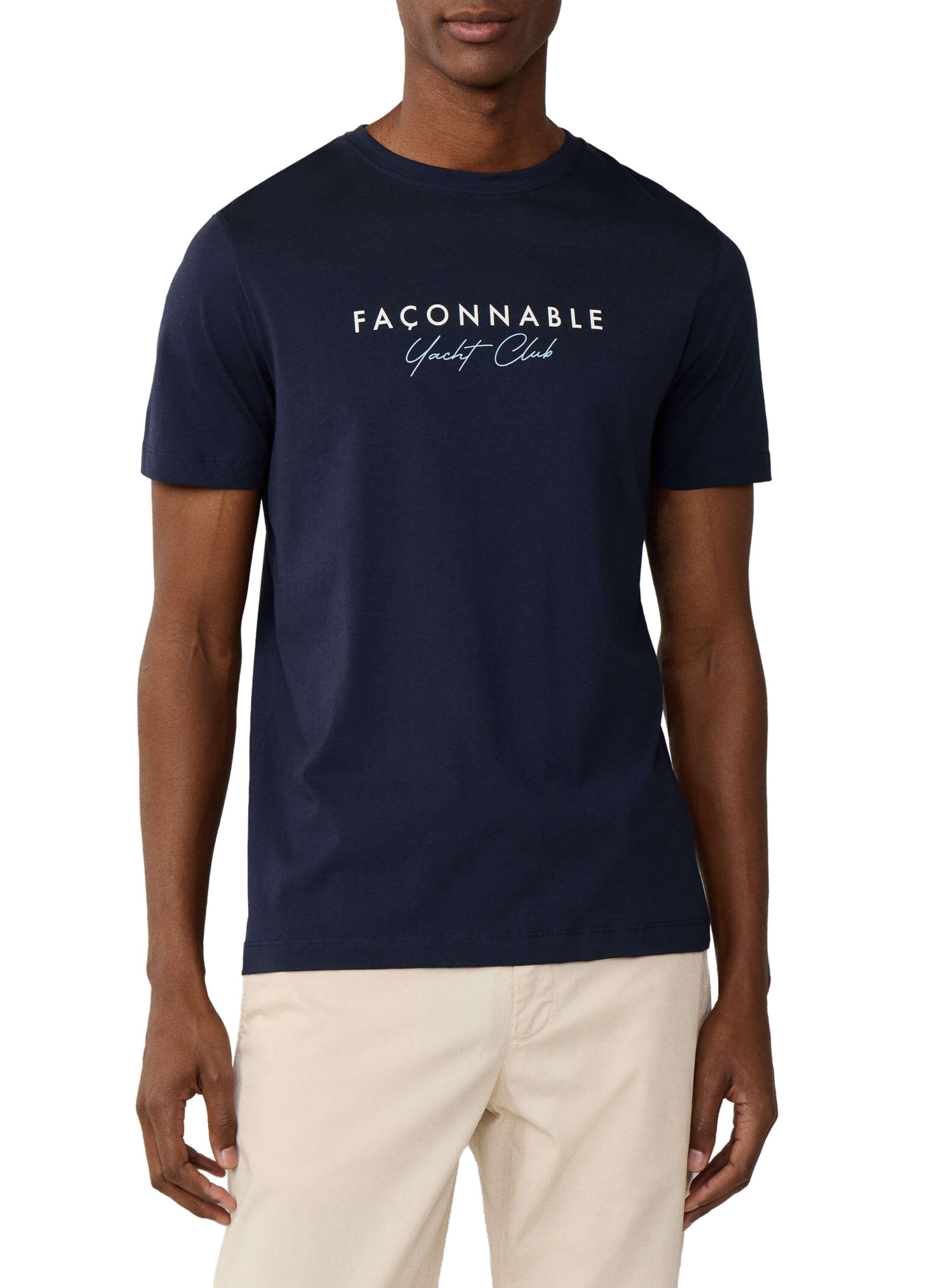 Round neck cotton brand t-shirt FACONNABLE Blue