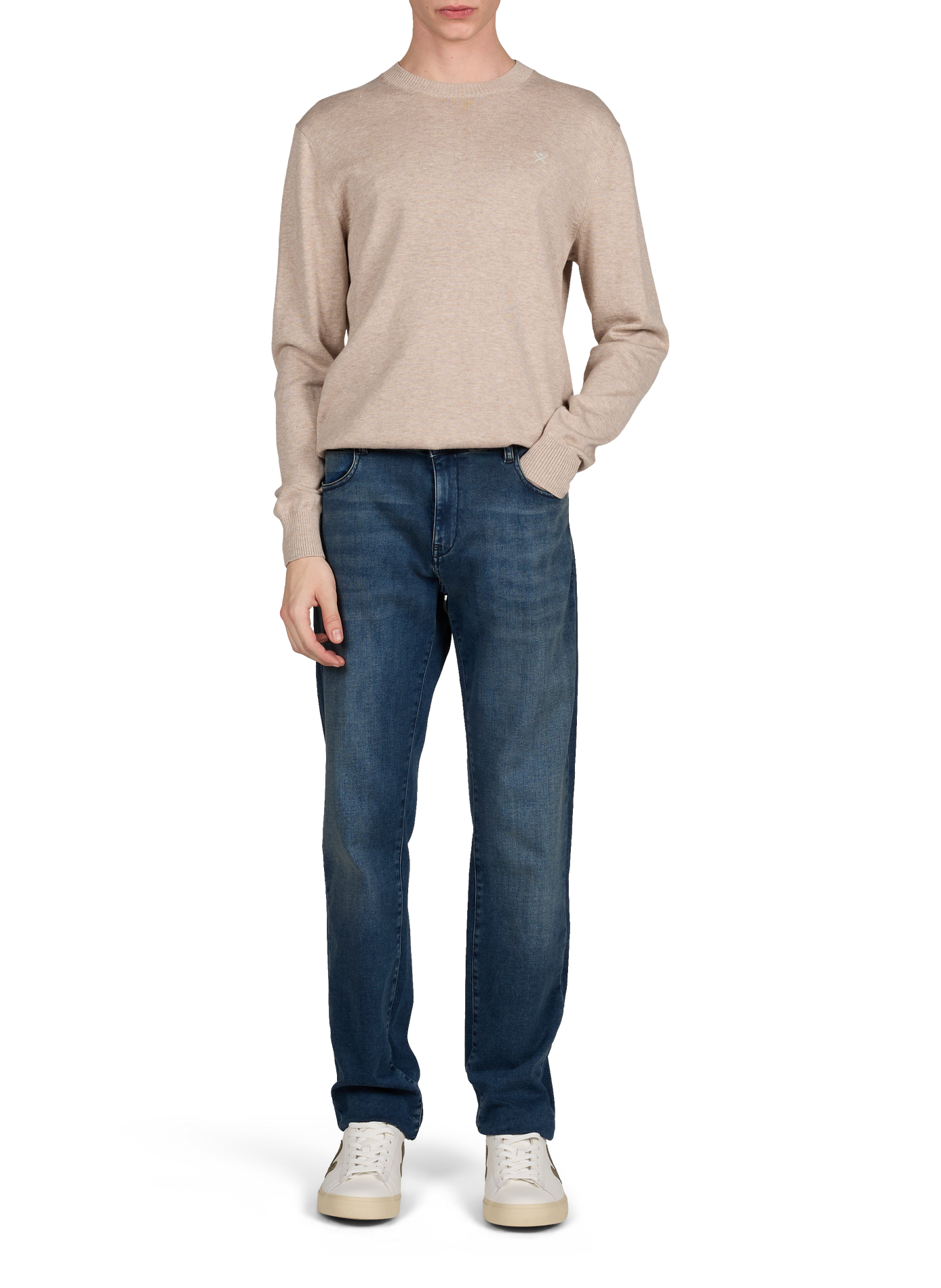 Straight round neck cotton sweater HACKETT Beige