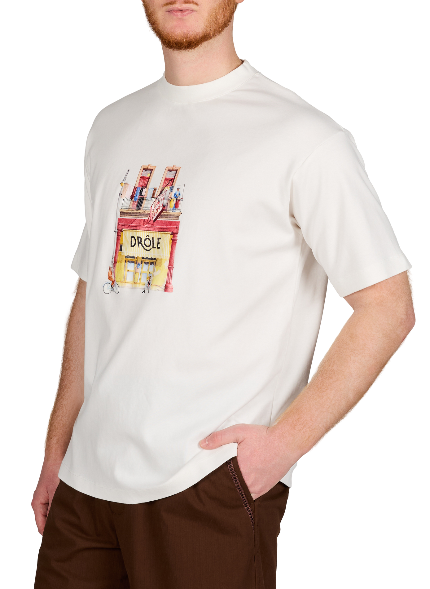 Straight printed Coffee T-shirt in cotton DROLE DE MONSIEUR Beige