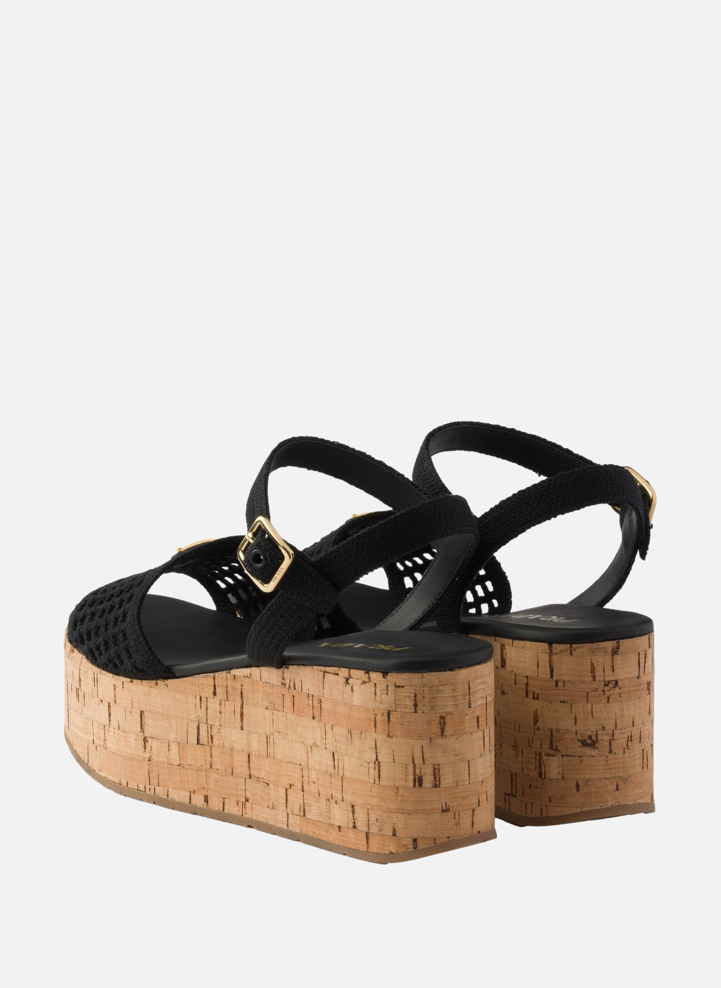 Sandales à plateforme compensée en crochet PRADA Noir