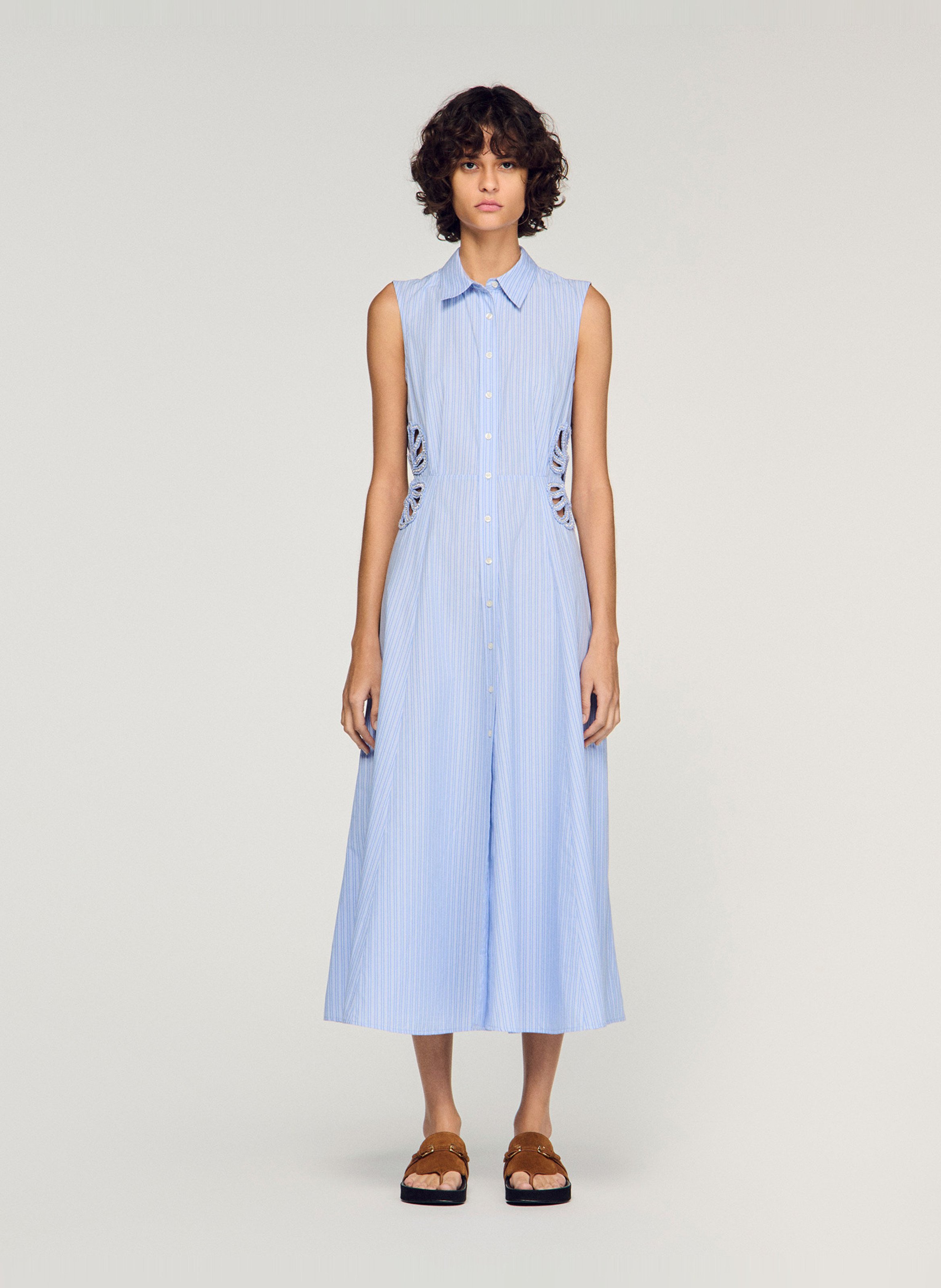 Robe chemise en coton SANDRO Bleu