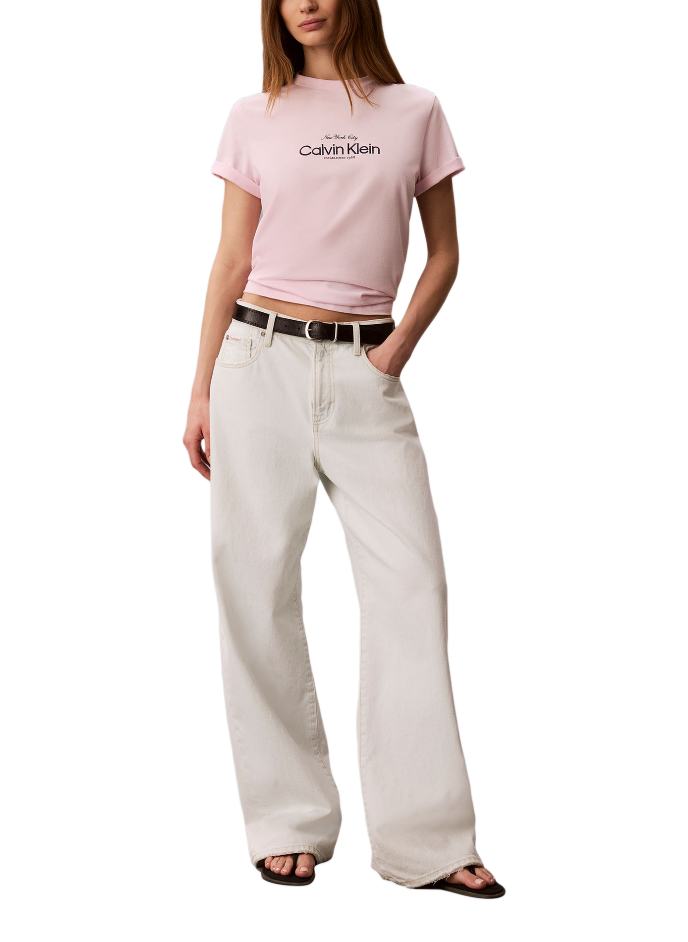 Embroidered round neck cotton T-shirt CALVIN KLEIN Pink