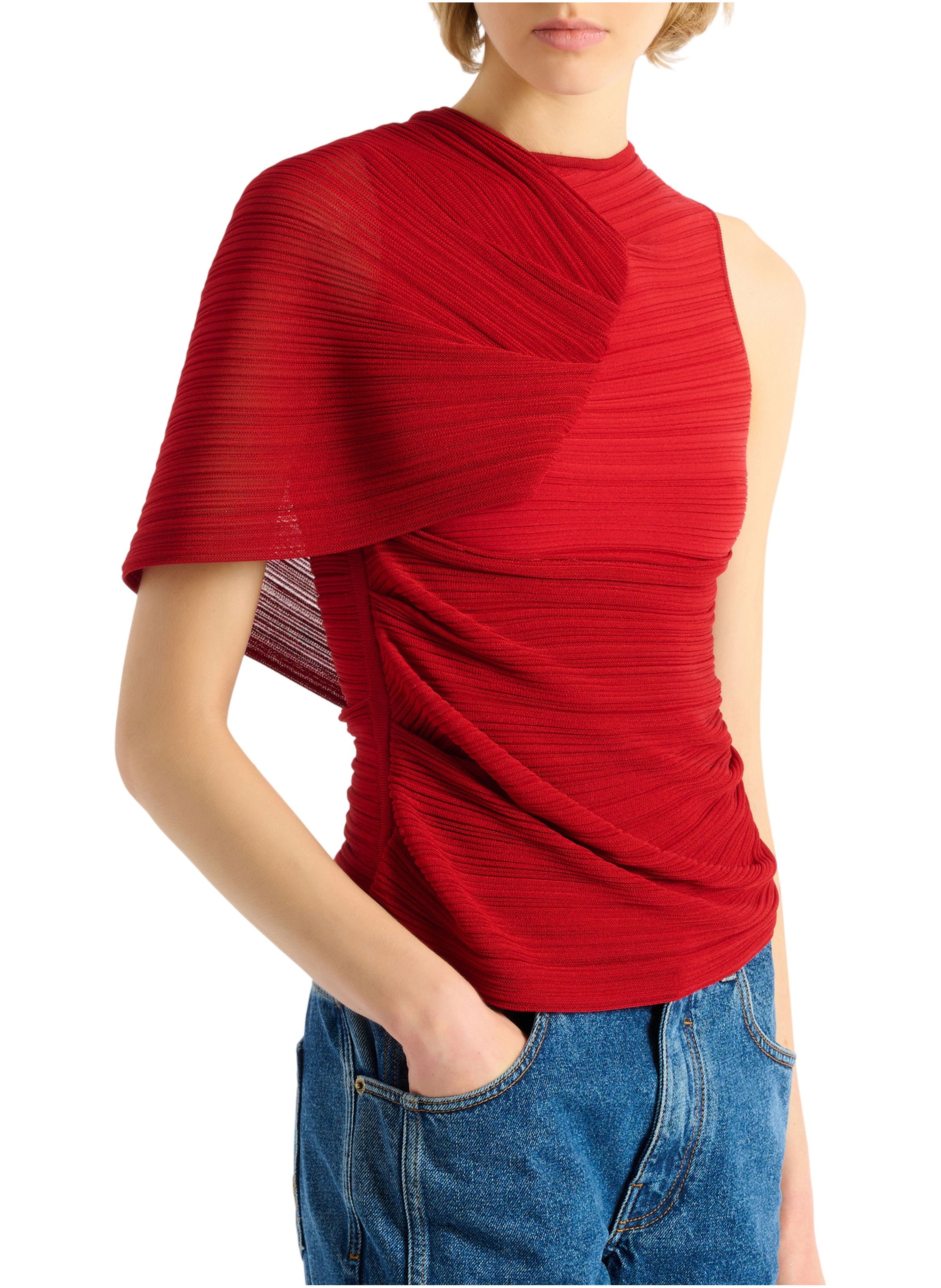 Top sans manches asymétrique en viscose BALMAIN Rouge
