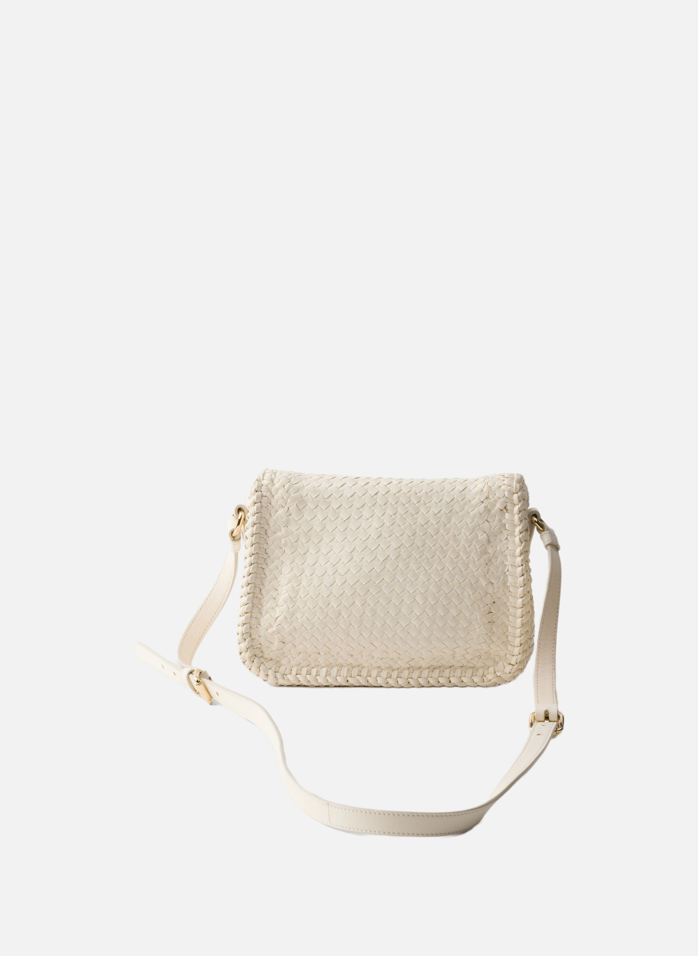 Mini sac à bandoulière en cuir tressé PRADA Blanc