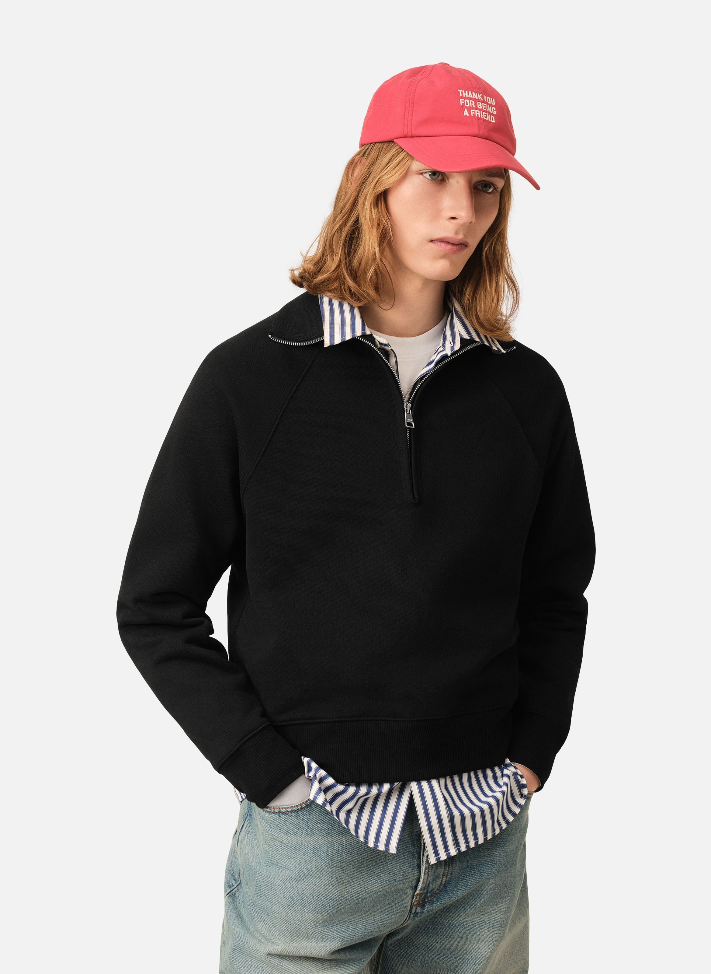 Sweatshirt zippé unisexe en coton ami de coeur embossé AMI PARIS Noir