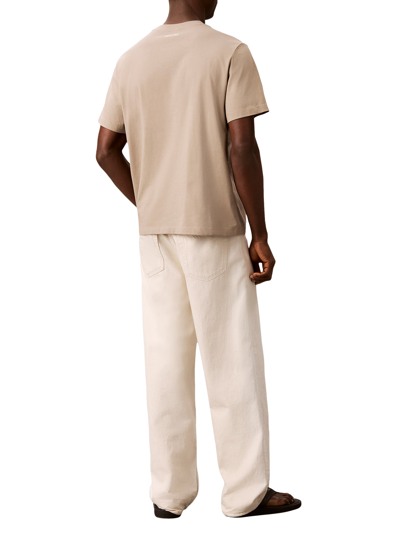 Plain T-shirt with embroidered logo in cotton CALVIN KLEIN Beige
