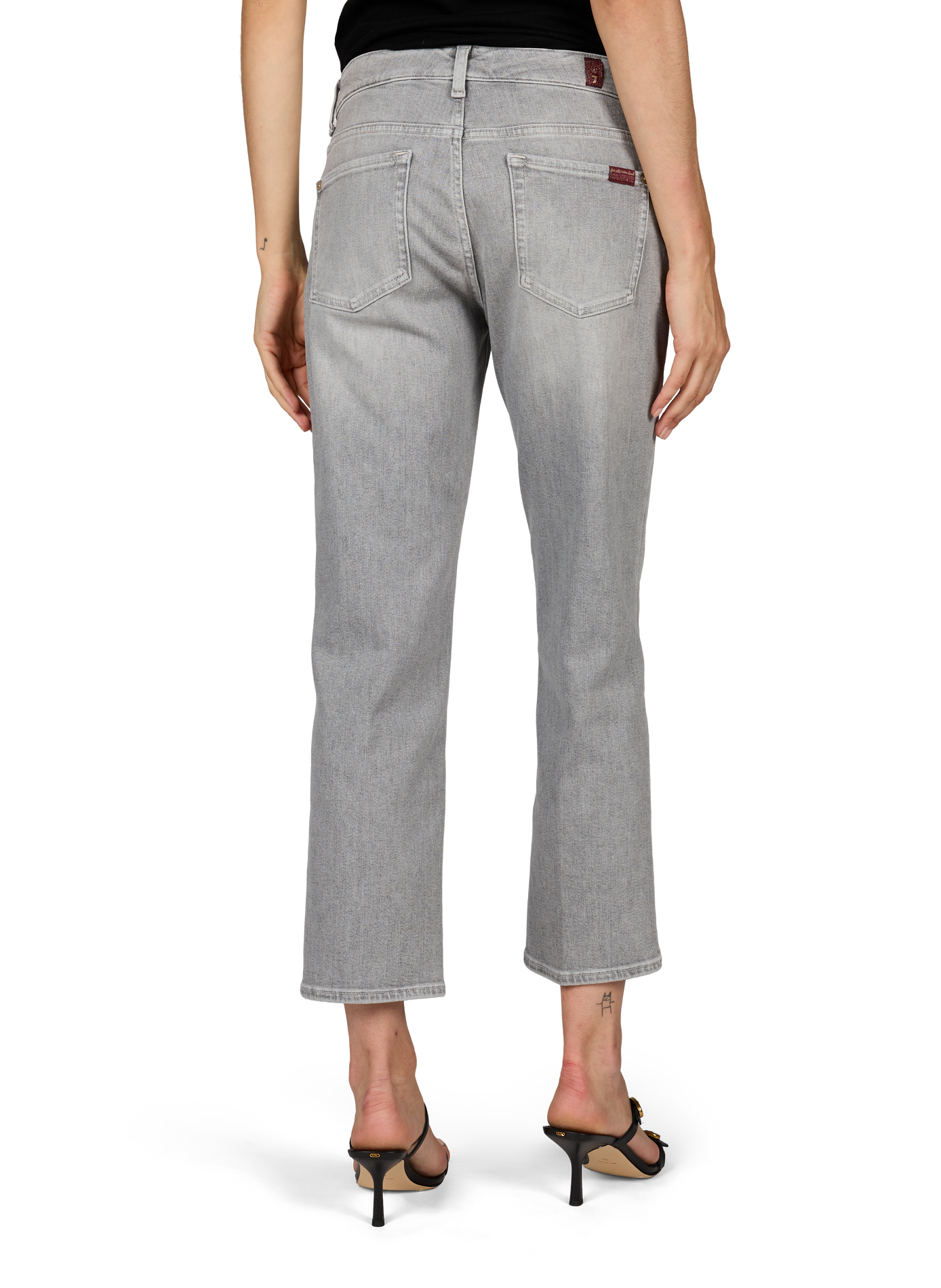 Cropped washed denim jeans in blended cotton. 7 FOR ALL MANKIND Grey