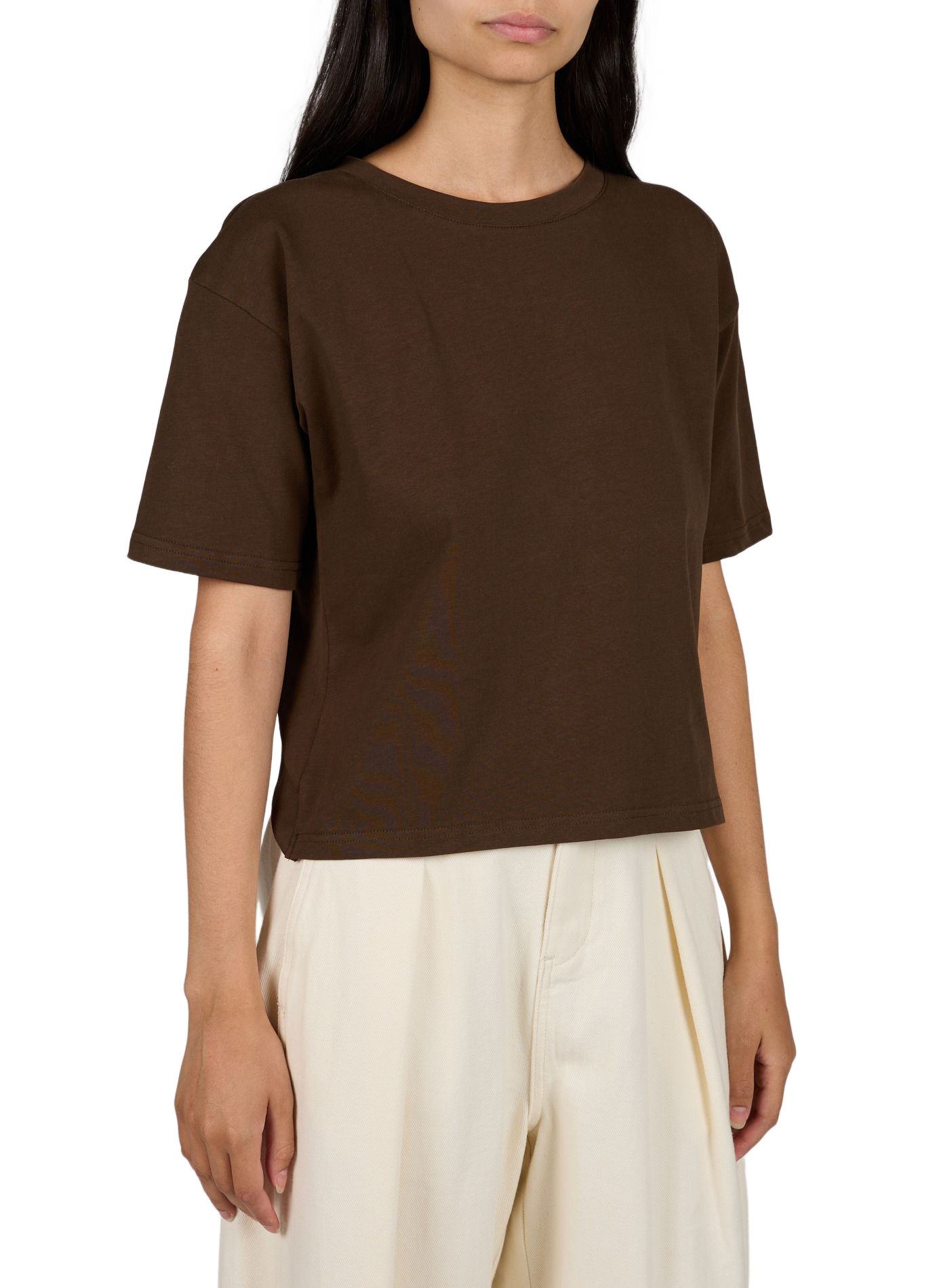 Gerader Baumwoll-Rundhals-Top SUNCOO Khaki