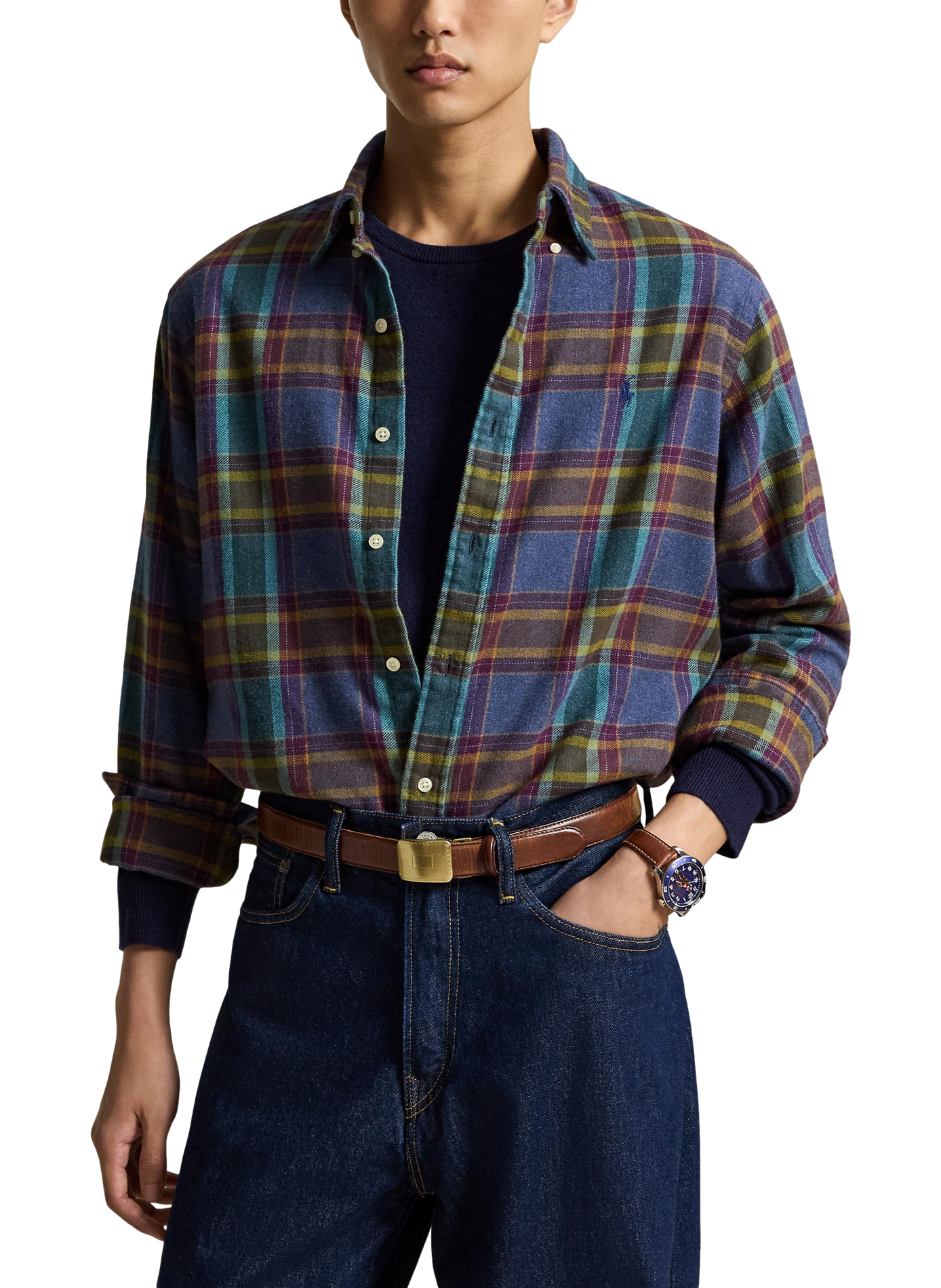 Chemise droite col classique à carreaux en coton POLO RALPH LAUREN Bleu