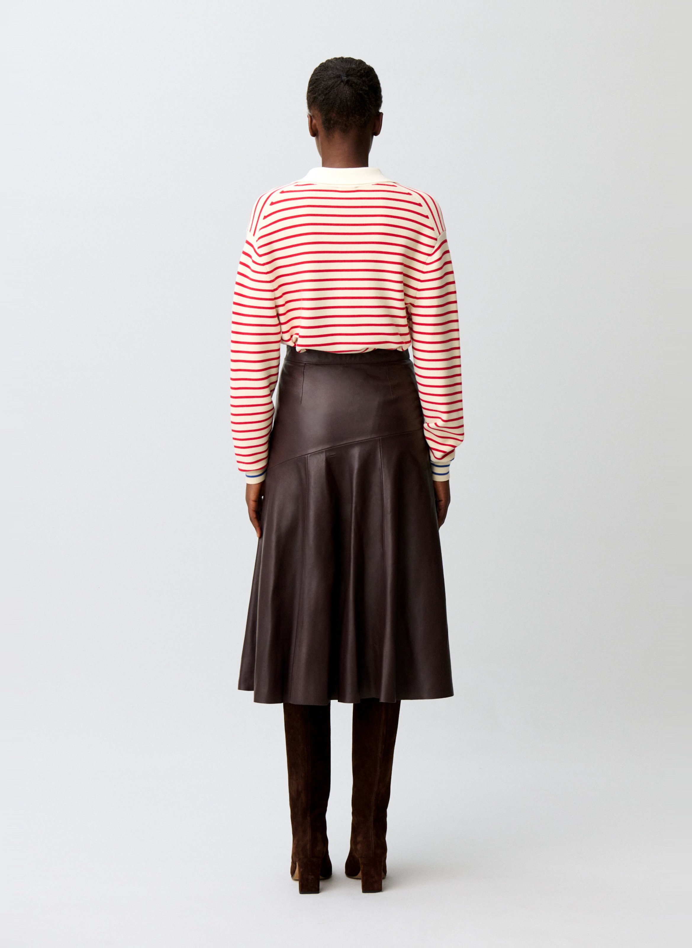 Jupe midi évasée en cuir CLAUDIE PIERLOT Rouge