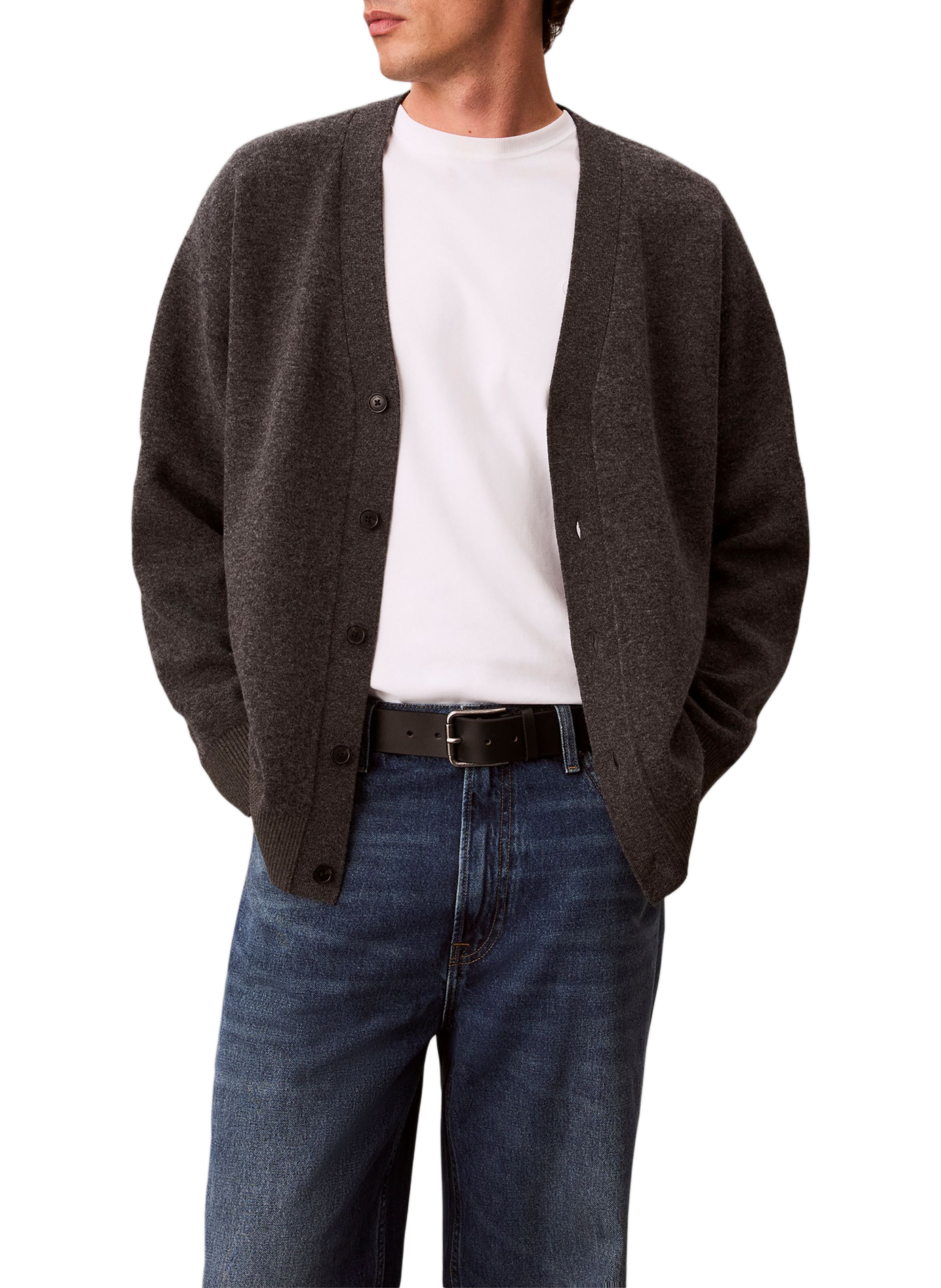 Straight-fit cardigan in a wool blend CALVIN KLEIN Grey