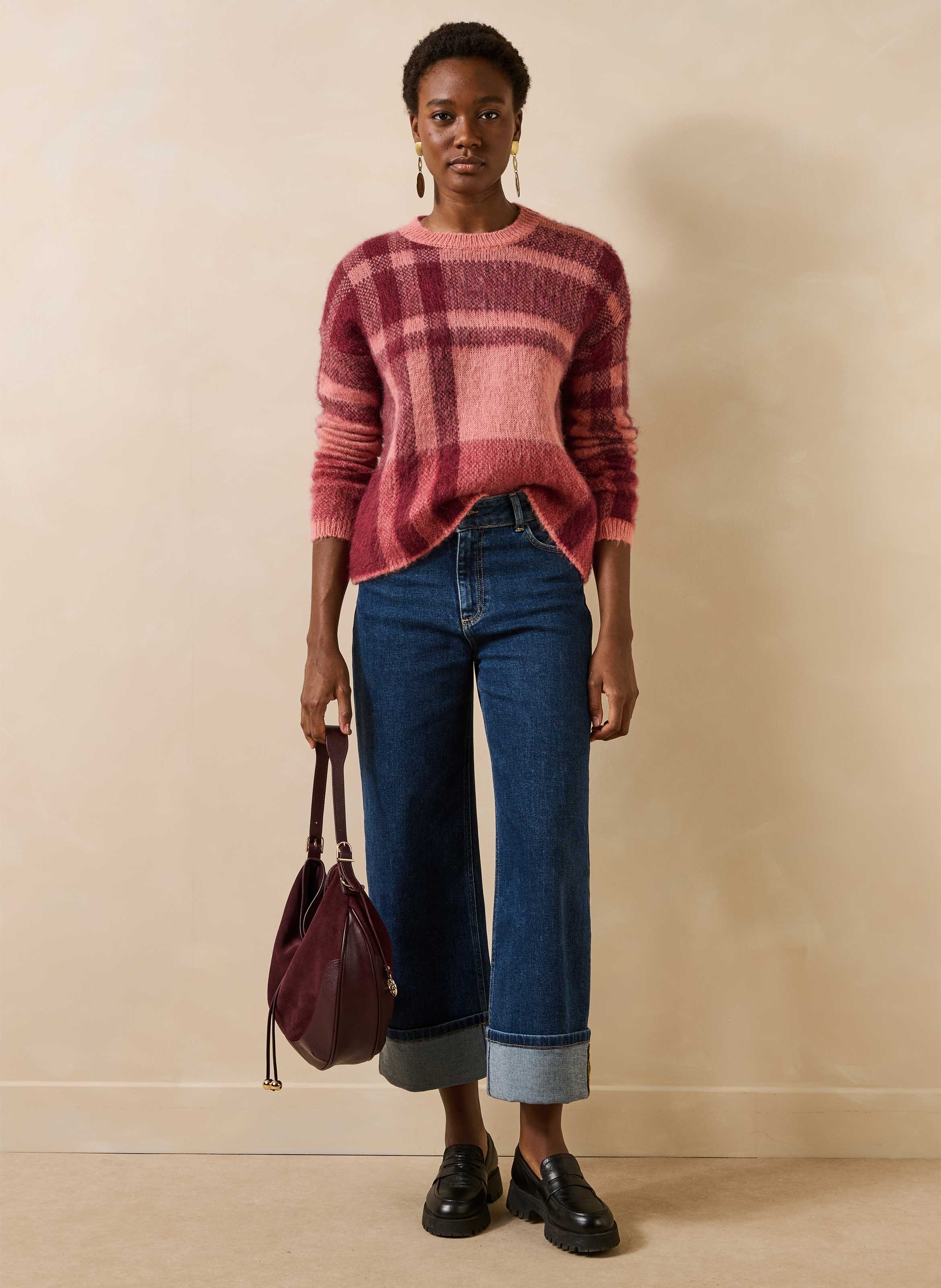 Trui van jacquard met ruitmotief in een mohairmix LA FEE MARABOUTEE Roze