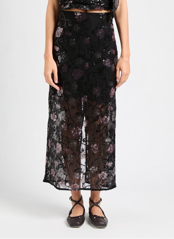 Pencil skirt with lace and sequins Black by ROTATE ROTATE Pencil skirt with lace and sequins Black
