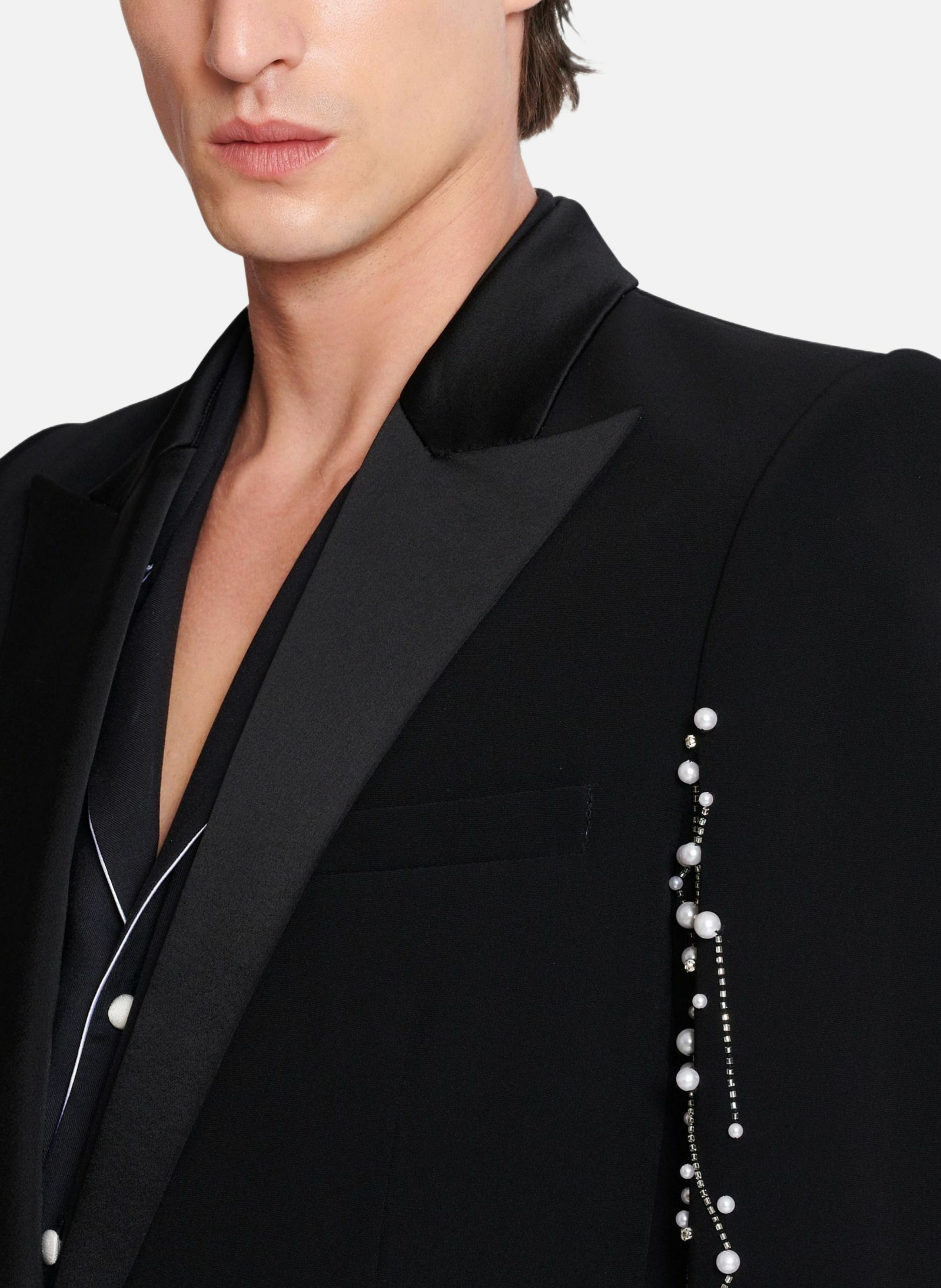 Veste 1 bouton brodée motif constellation BALMAIN Argent
