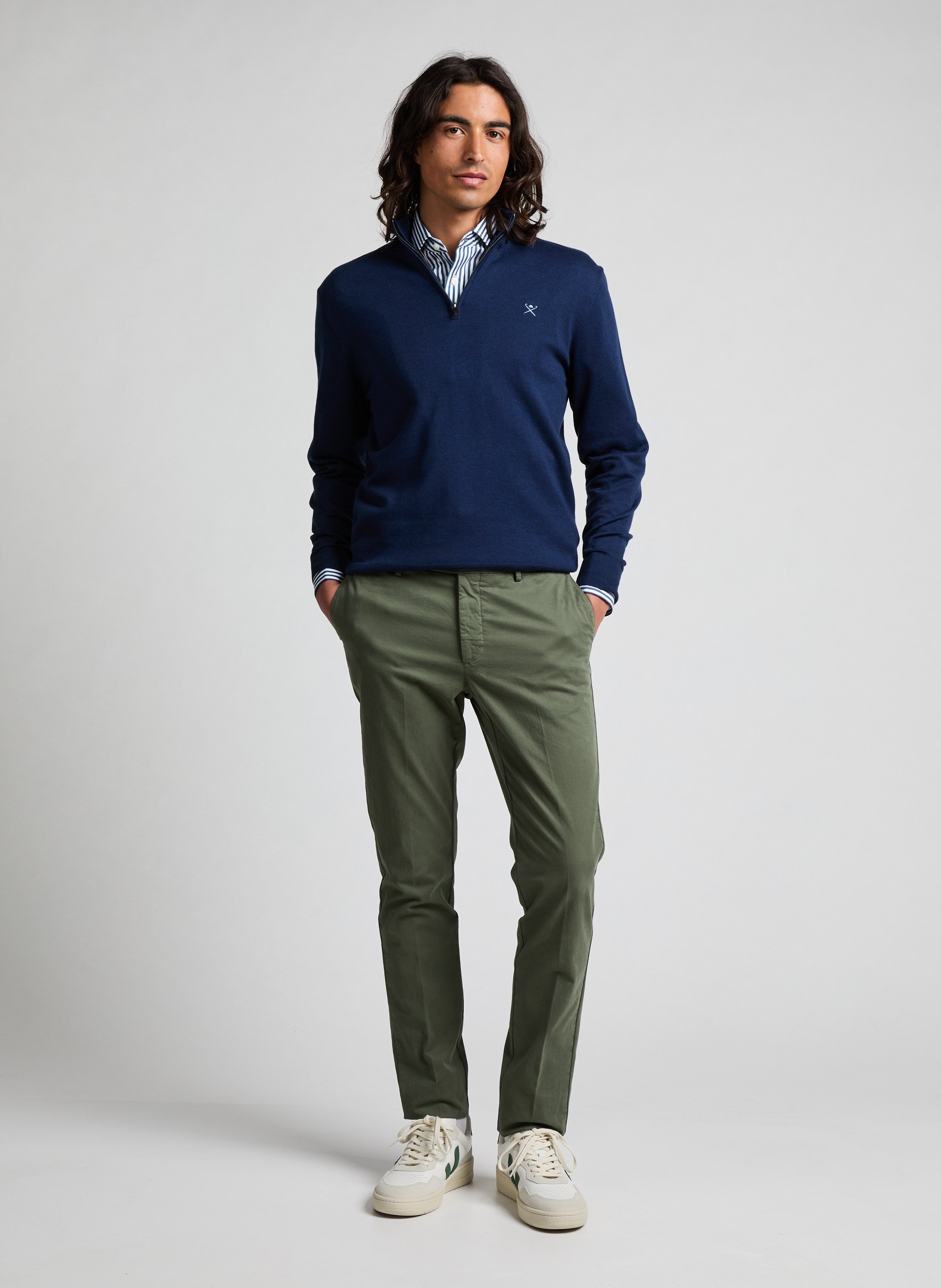 Cotton and silk zip-up sweater HACKETT Blue