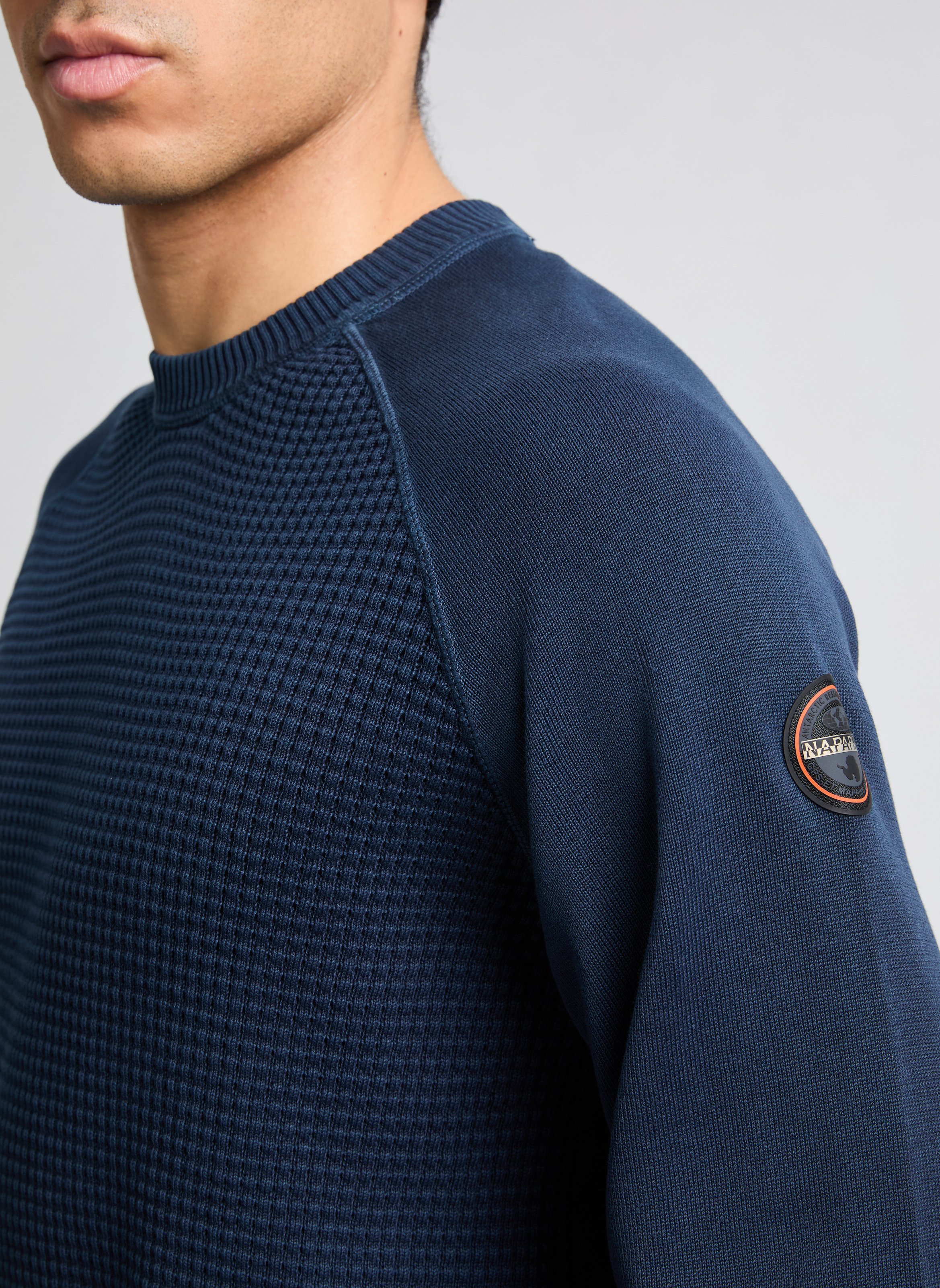 Pull maille côtelé en coton  Bleu