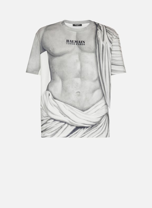 T-shirt à logo imprimé statue Gris by BALMAIN BALMAIN T-shirt à logo imprimé statue Gris