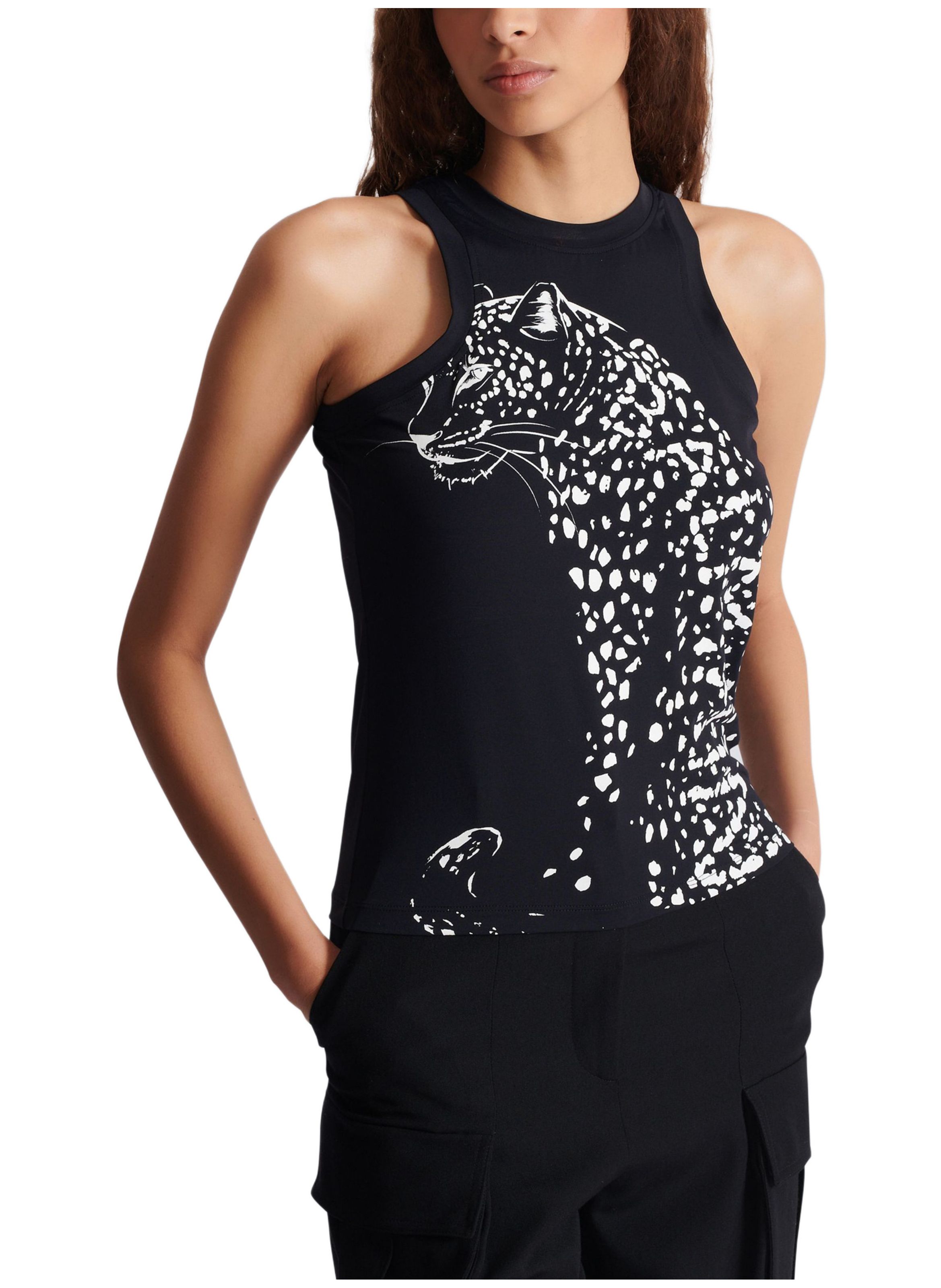 Débardeur imprimé léopard BALMAIN Noir