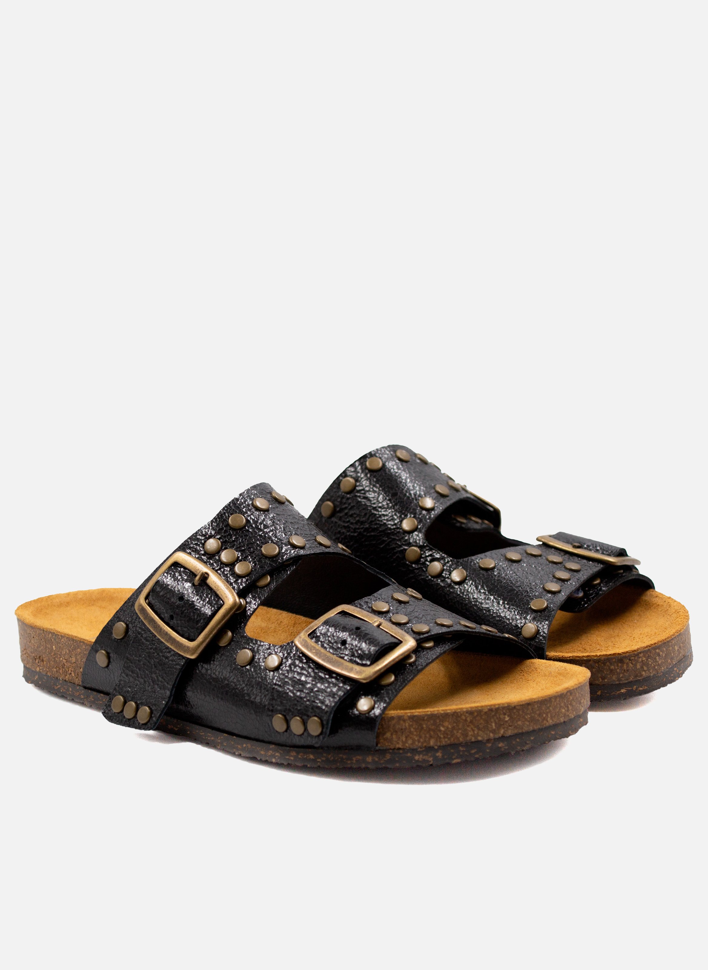 Mules liège clous cuir métallisé JULES & JENN Noir