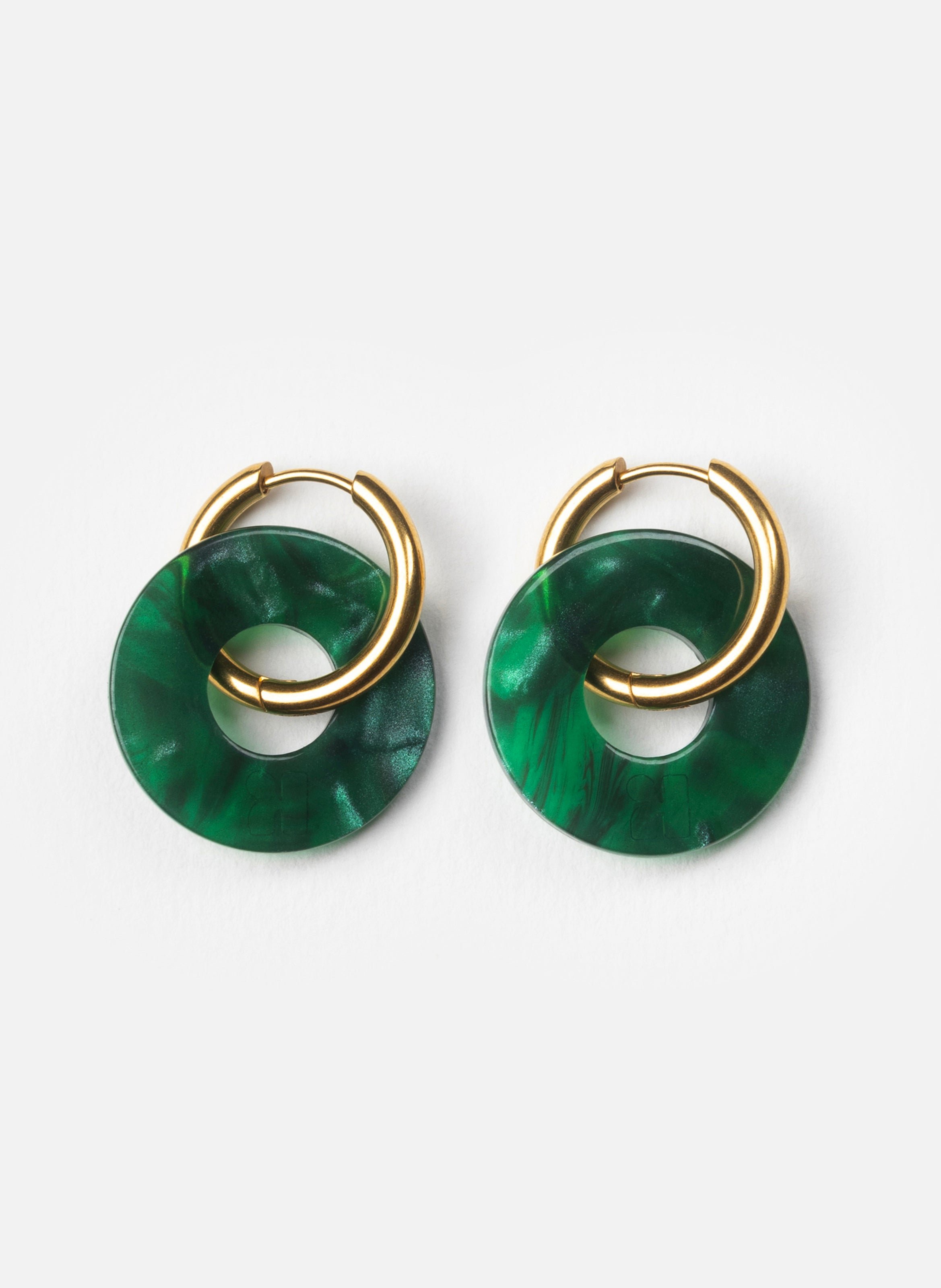 Boucles d'oreilles donuts avec anneaux en acier inoxydable doré KURAGE GINZA Vert