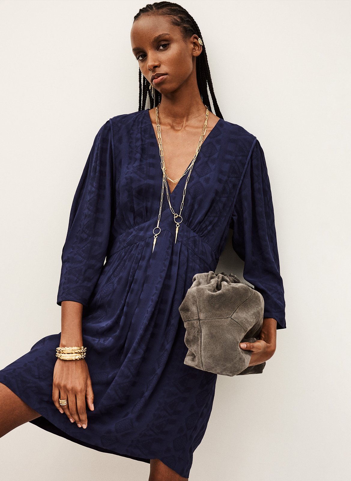 Robe courte col v isilda Bleu