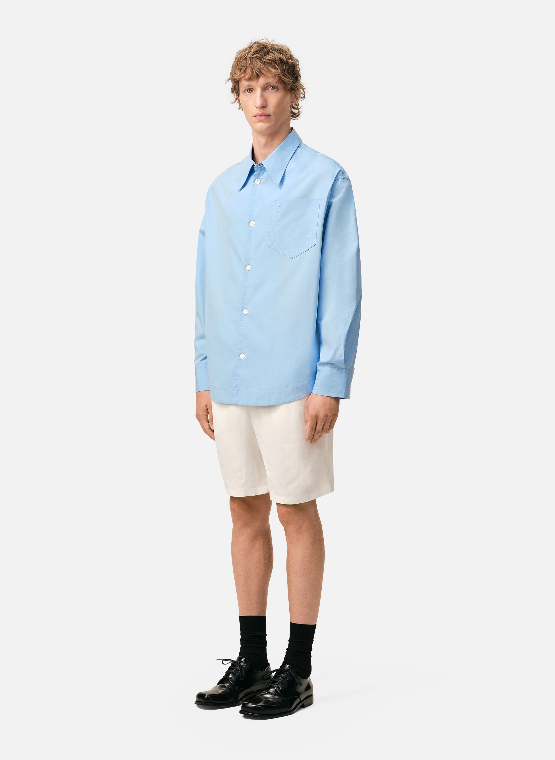 Chemise large col en pointe ami de coeur unisexe en coton AMI PARIS Bleu