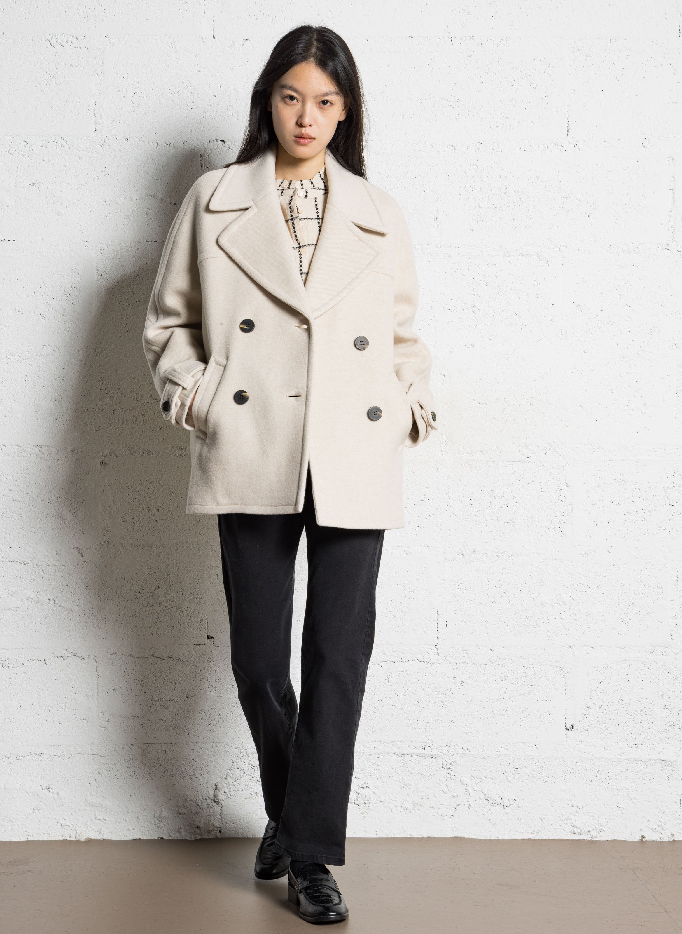 Manteau col tailleur en laine mélangée dean MAISON 123 Blanc