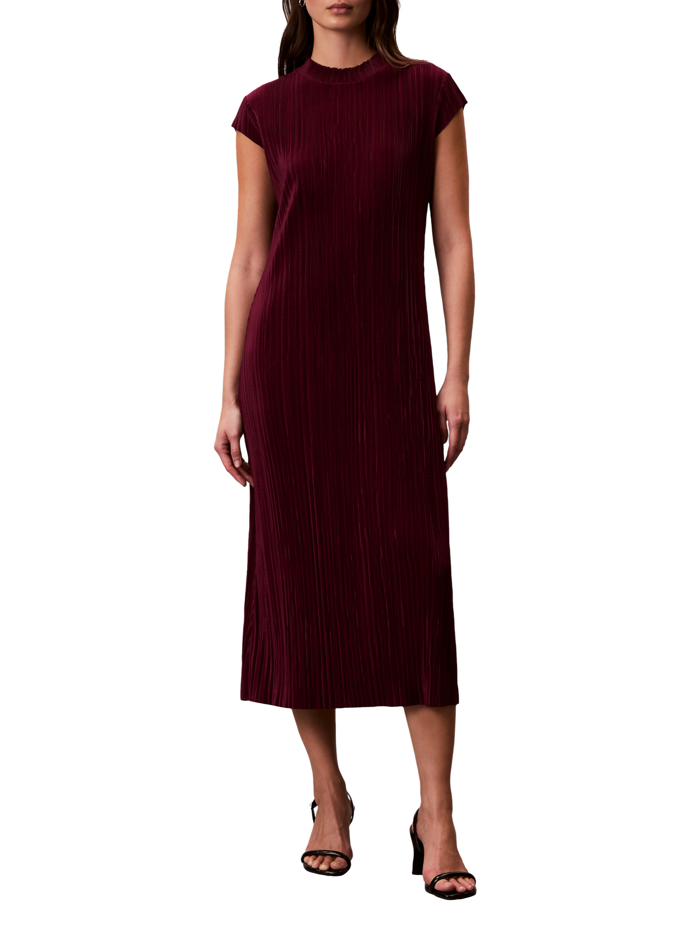 Robe midi manches courtes plissée  CALVIN KLEIN Rose