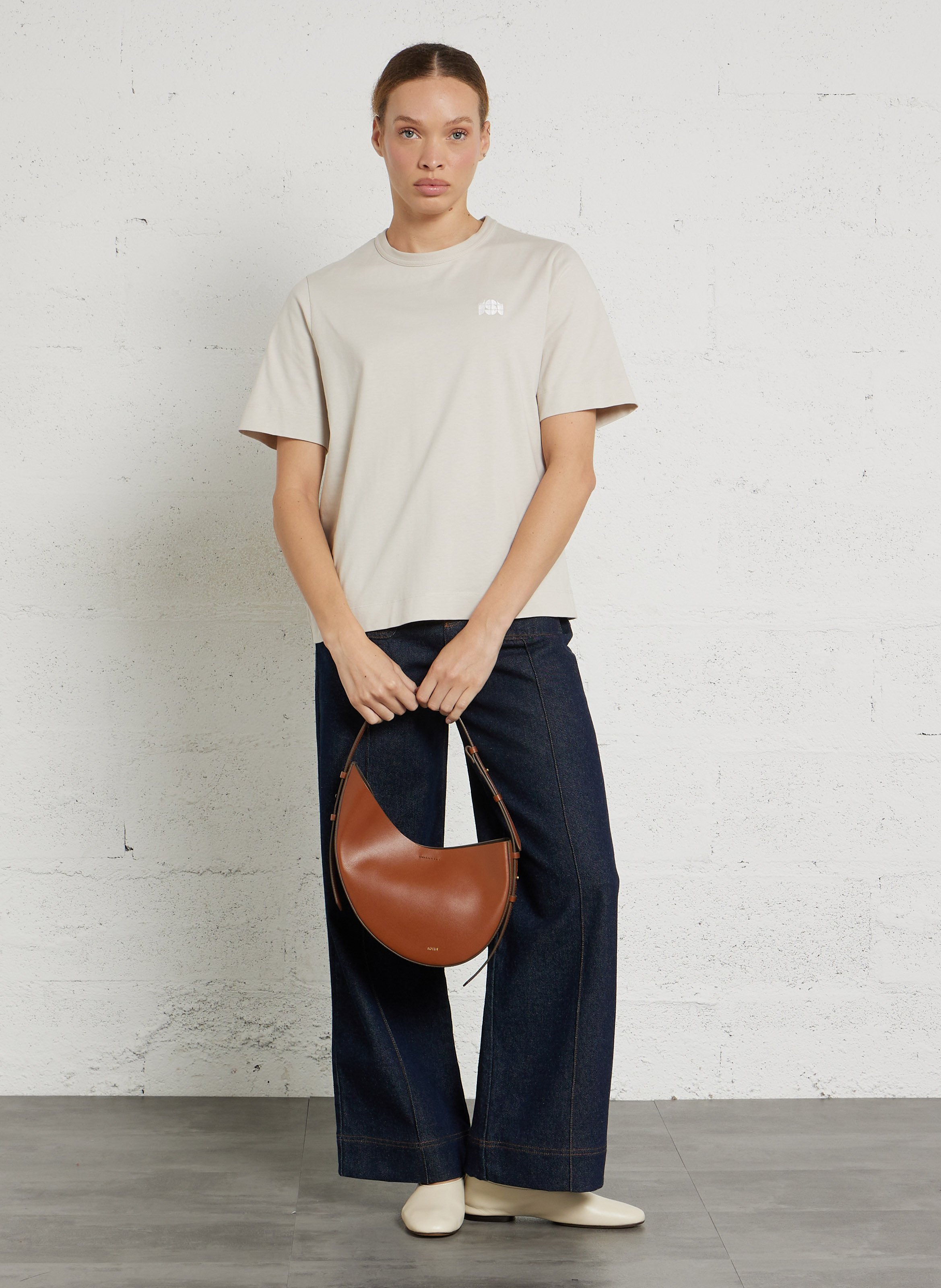 Sac porté épaule en cuir lisse Wino SOEUR Beige