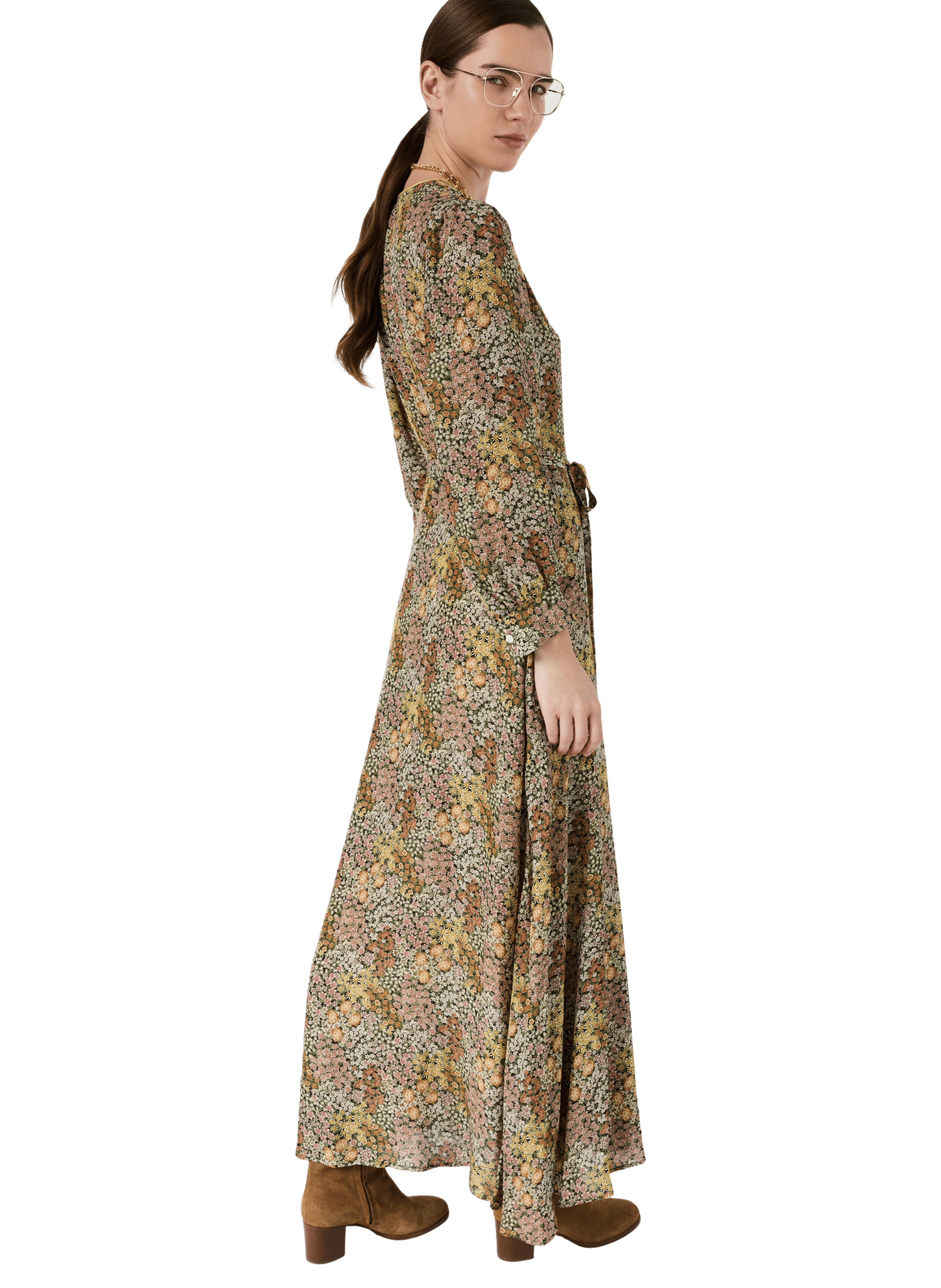 Robe longue portefeuille à fleurs - rimaya Rose