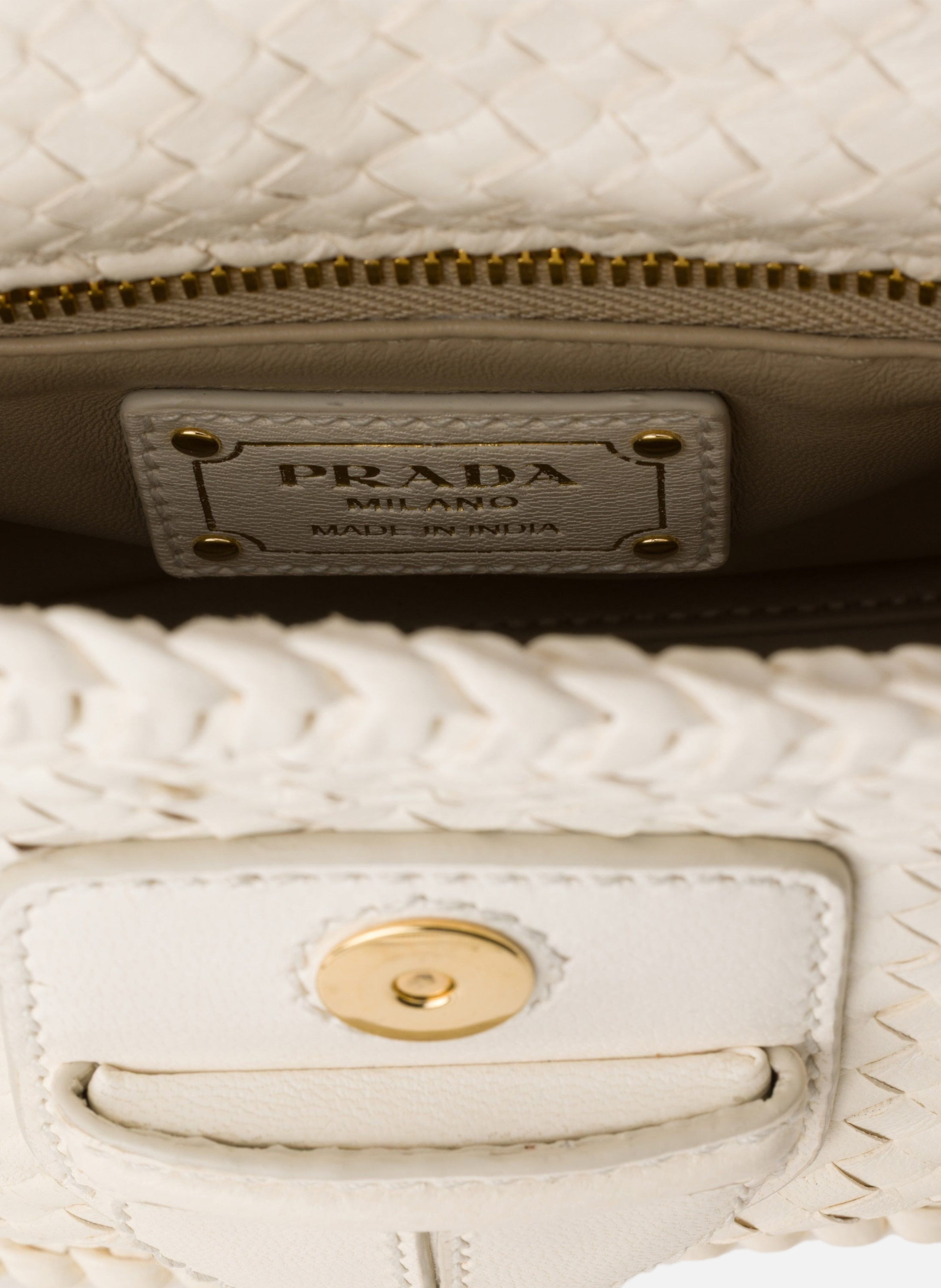 Mini sac à bandoulière en cuir tressé PRADA Blanc