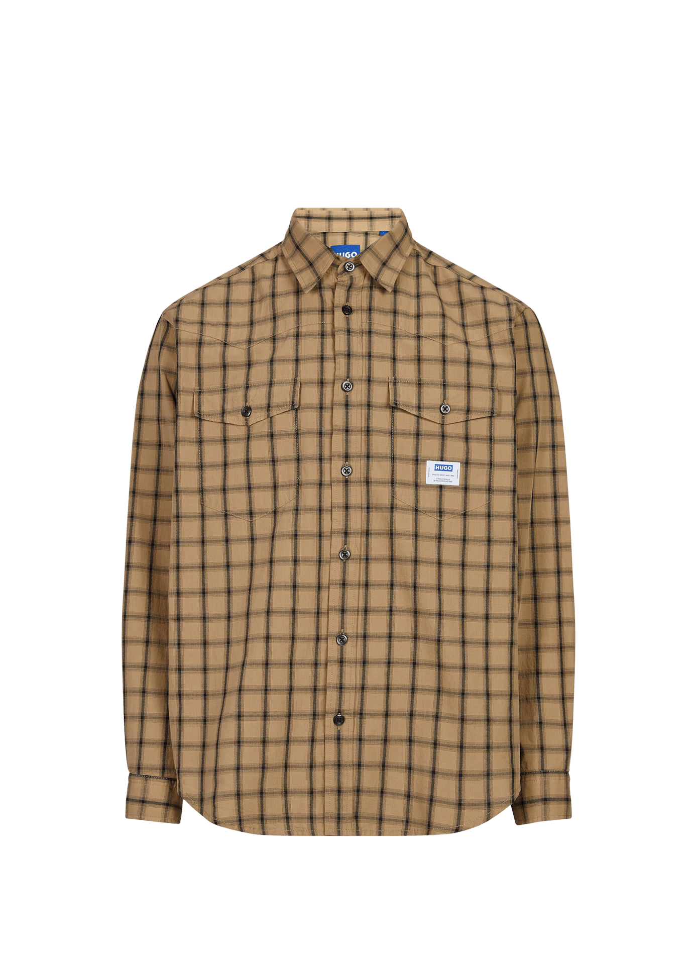 Oversized cotton check shirt HUGO BLUE Beige