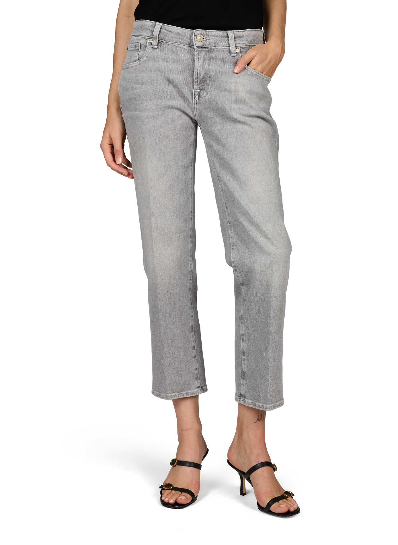 Cropped washed denim jeans in blended cotton. 7 FOR ALL MANKIND Grey