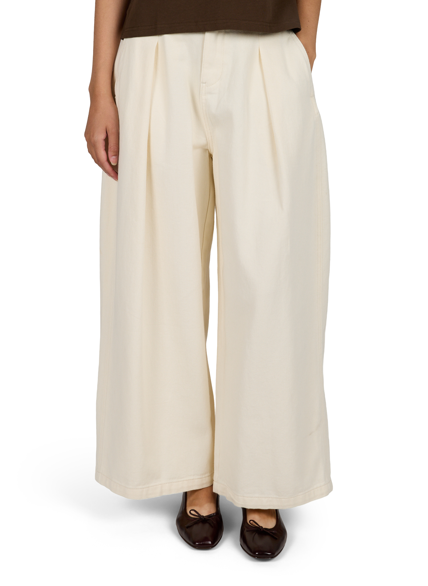 Hohe Taille Baumwolljeans in großem Schnitt SUNCOO Beige