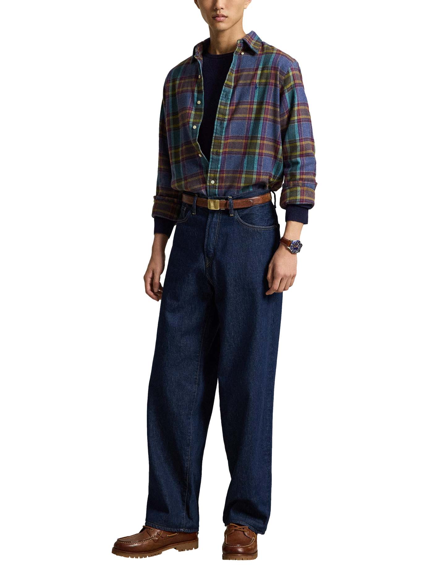Chemise droite col classique à carreaux en coton POLO RALPH LAUREN Bleu